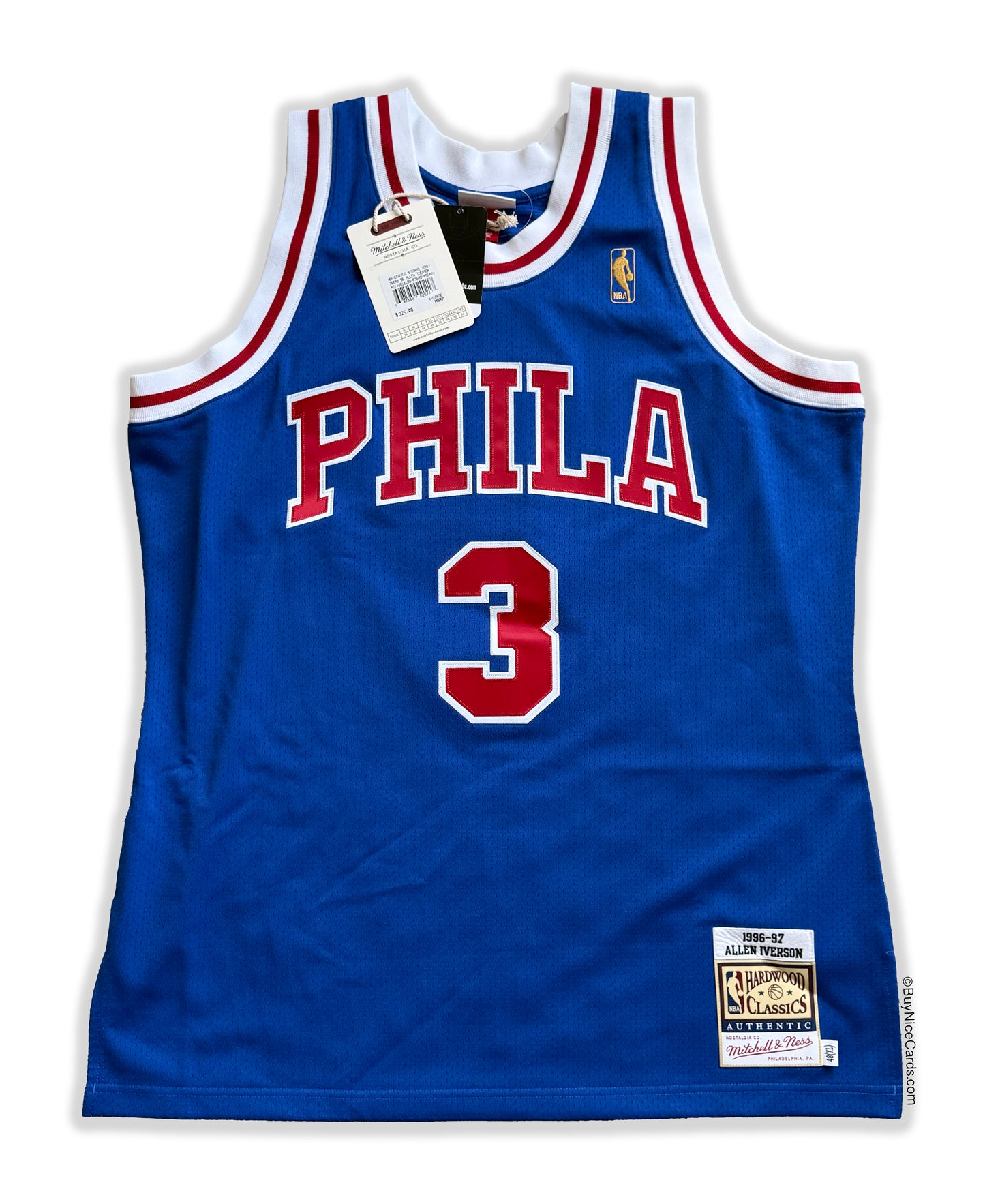 1996-97 Allen Iverson Mitchell & Ness Royal Authentic 76ers Autograph & Inscribed Jersey PSA