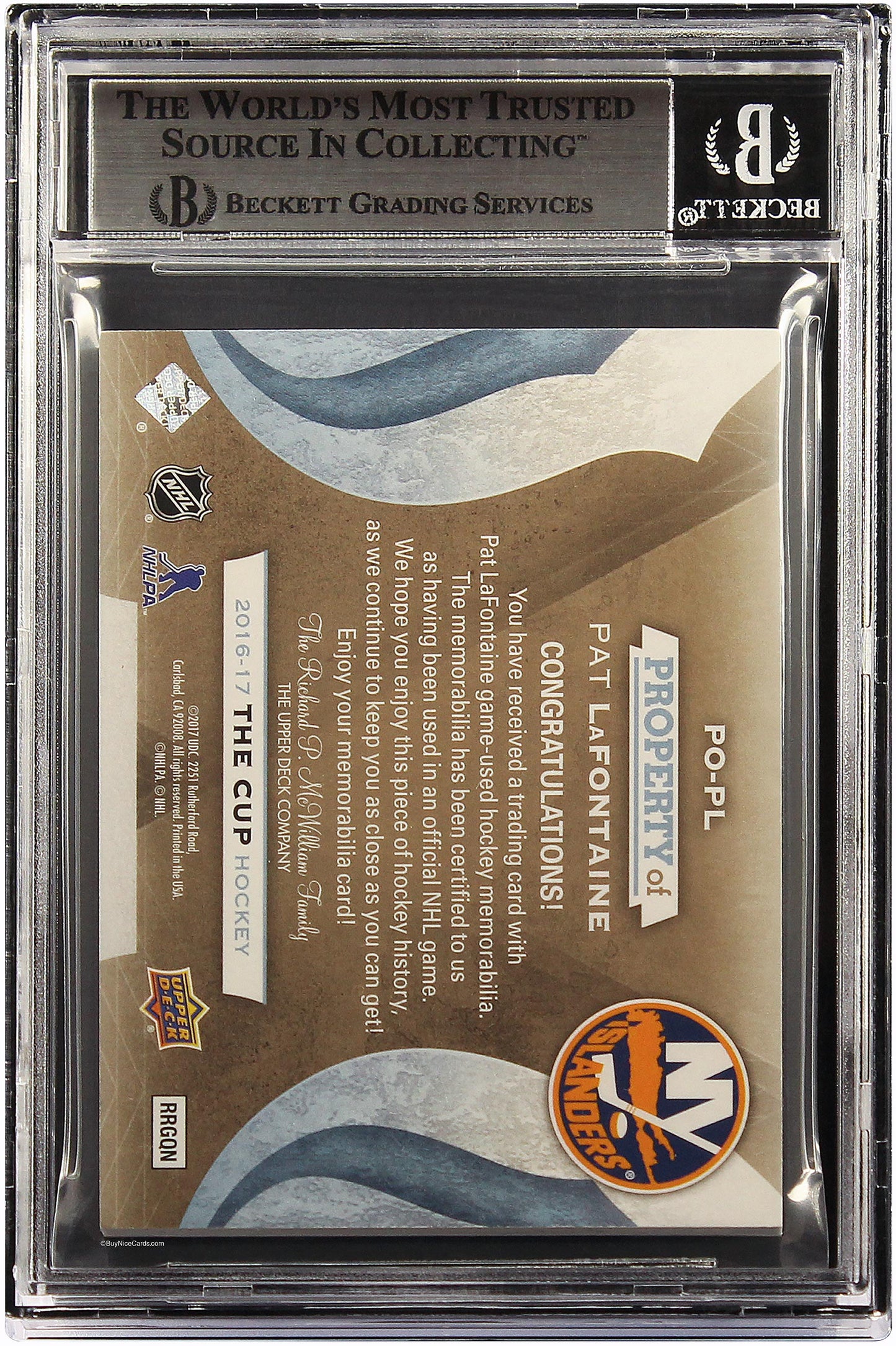 2016 Pat LaFontaine Upper Deck The Cup Property Of 1/1 # POPL BGS 8.5