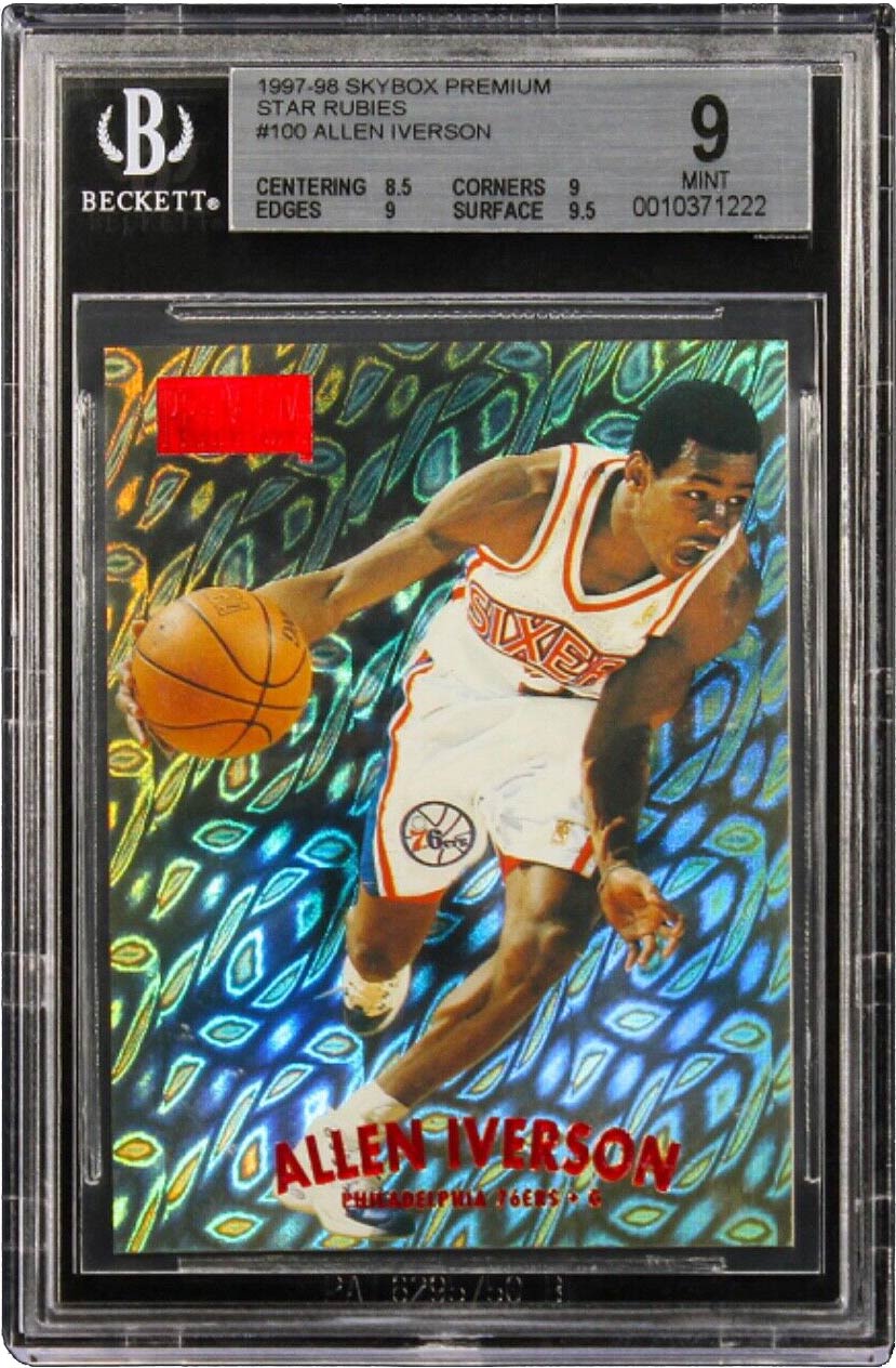 1997-98 Allen Iverson Fleer Skybox Premium Star Rubies #100 /50 BGS 9 Pop 3 with 1 Higher - 1 of 21 Graded by BGS & PSA