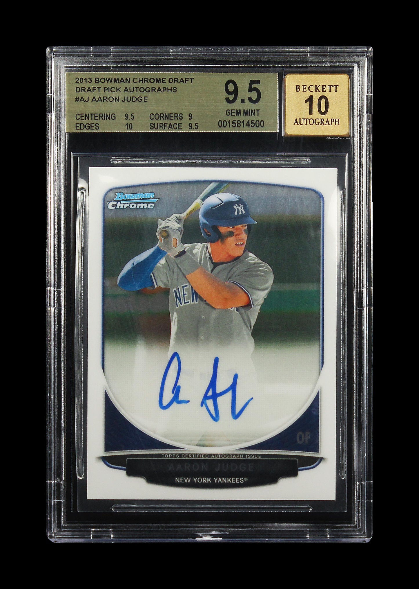 2013 Aaron Judge Bowman Chrome Draft Pick Rc Rookie Auto #AJ BGS 9.5 / 10