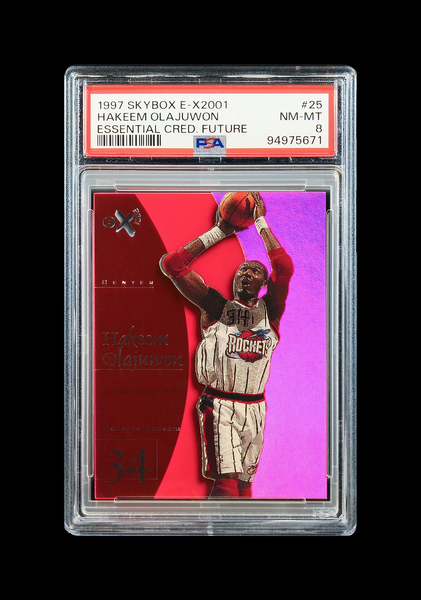 1997 Hakeem Olajuwon Skybox E-X2001 Essential Credentials Future /56 #25 PSA 8 NM-MT