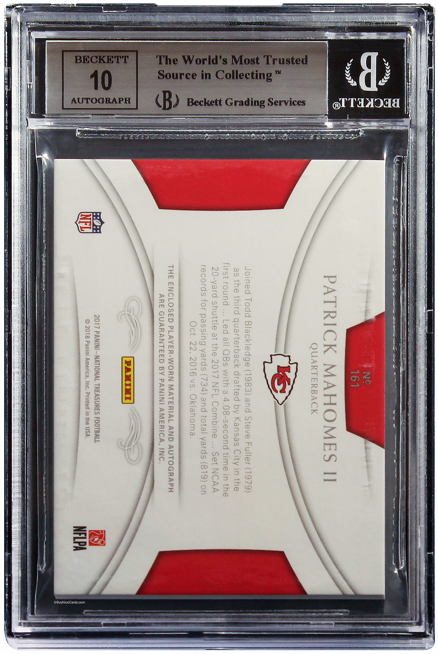 2017 Patrick Mahomes National Treasures Holo Silver RC Patch Auto /25 #161 BGS 9