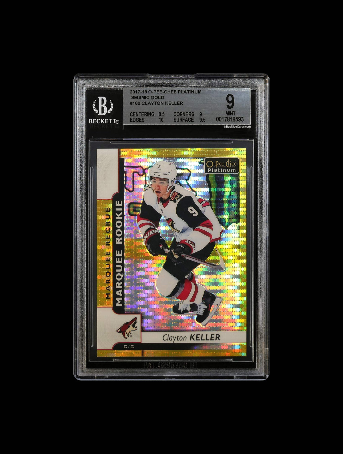 2017-18 Clayton Keller O-Pee-Chee Platinum Seismic Gold RC Rookie /50 #160 BGS 9