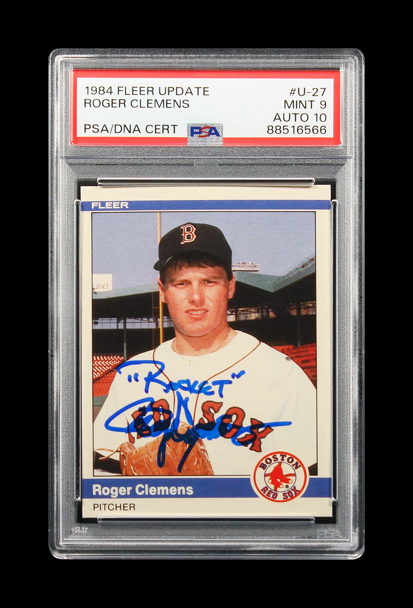 1984 Roger Clemens Fleer Update RC Rookie Rocket Inscription Auto #U-27 PSA 9 with 10 Auto