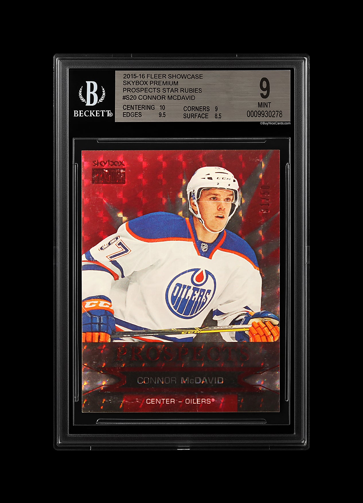 2015 Connor McDavid Fleer Showcase Skybox Premium Star Rubies RC Rookie /50 #S20 BGS 9