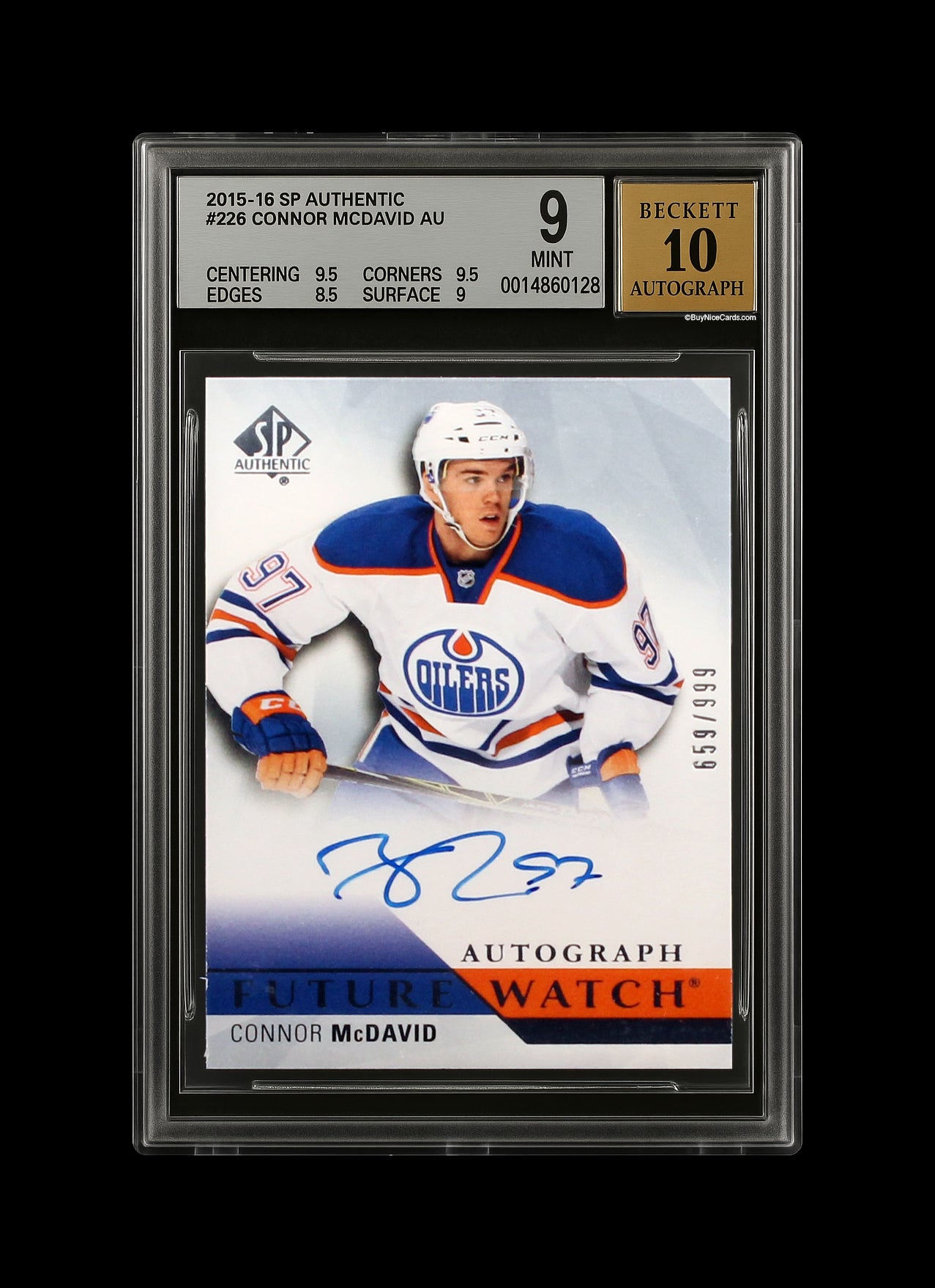 2015-16 Connor Mcdavid Upper Deck SP Authentic Future Watch RC Rookie Auto /999 #226 BGS 9 Mint