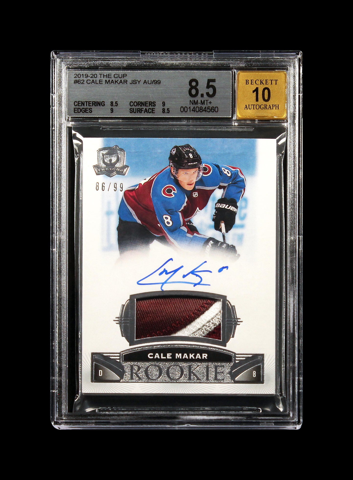 2019-20 Cale Makar Upper Deck The Cup RC Rookie Patch /99 #62 BGS 8.5