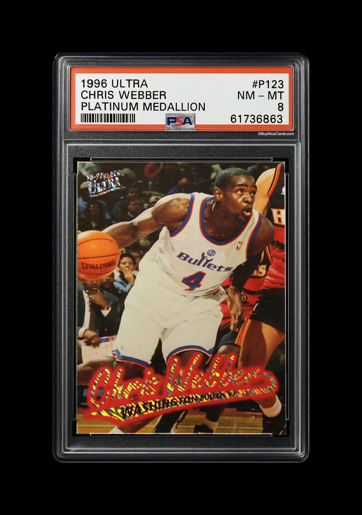 1996 Chris Webber Fleer Ultra Platinum Medallion SP # P123 PSA 8 NM-MT