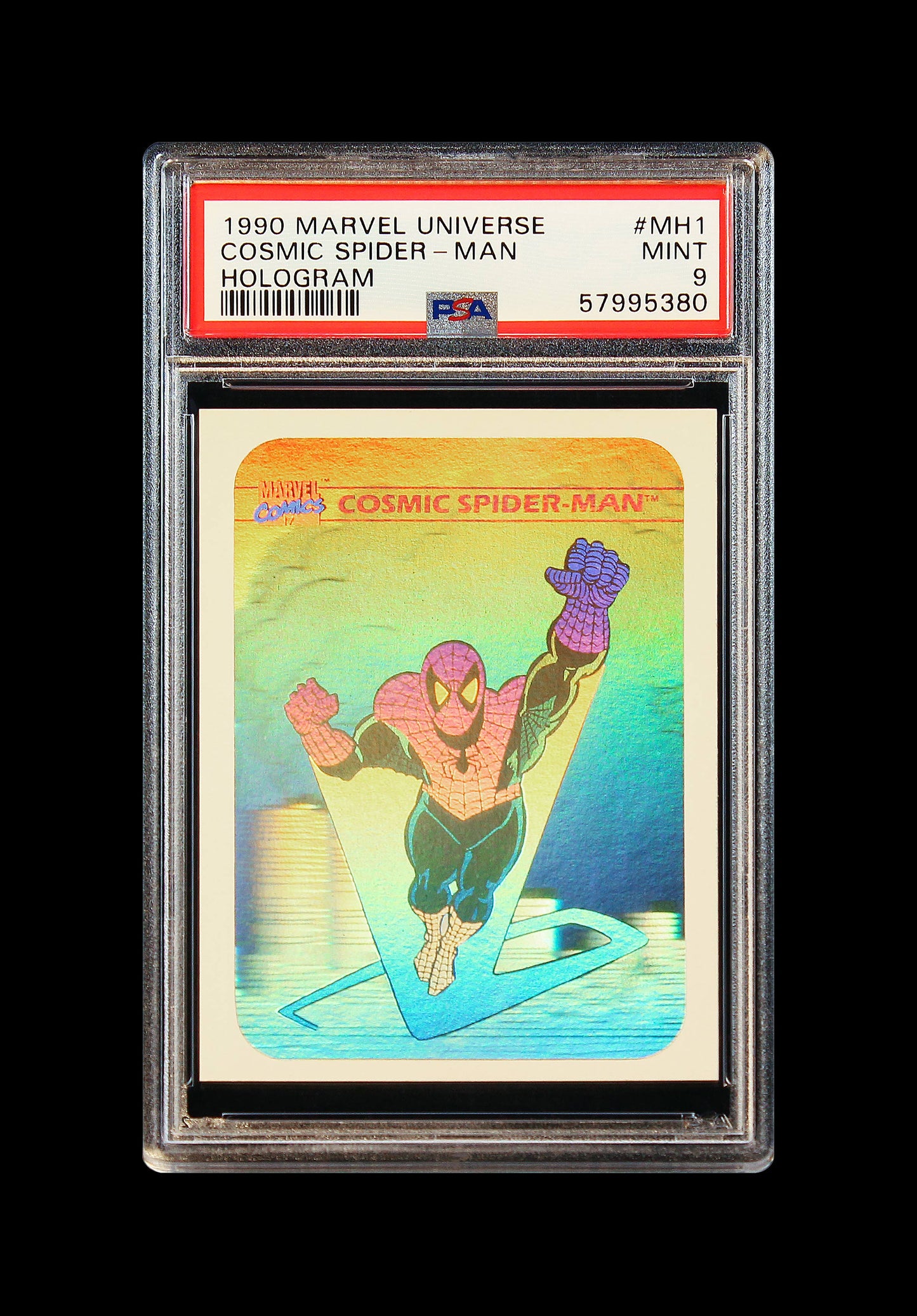 1990 Spider-Man Marvel Universe Hologram Cosmic Hologram # MH1 PSA 9 Mint
