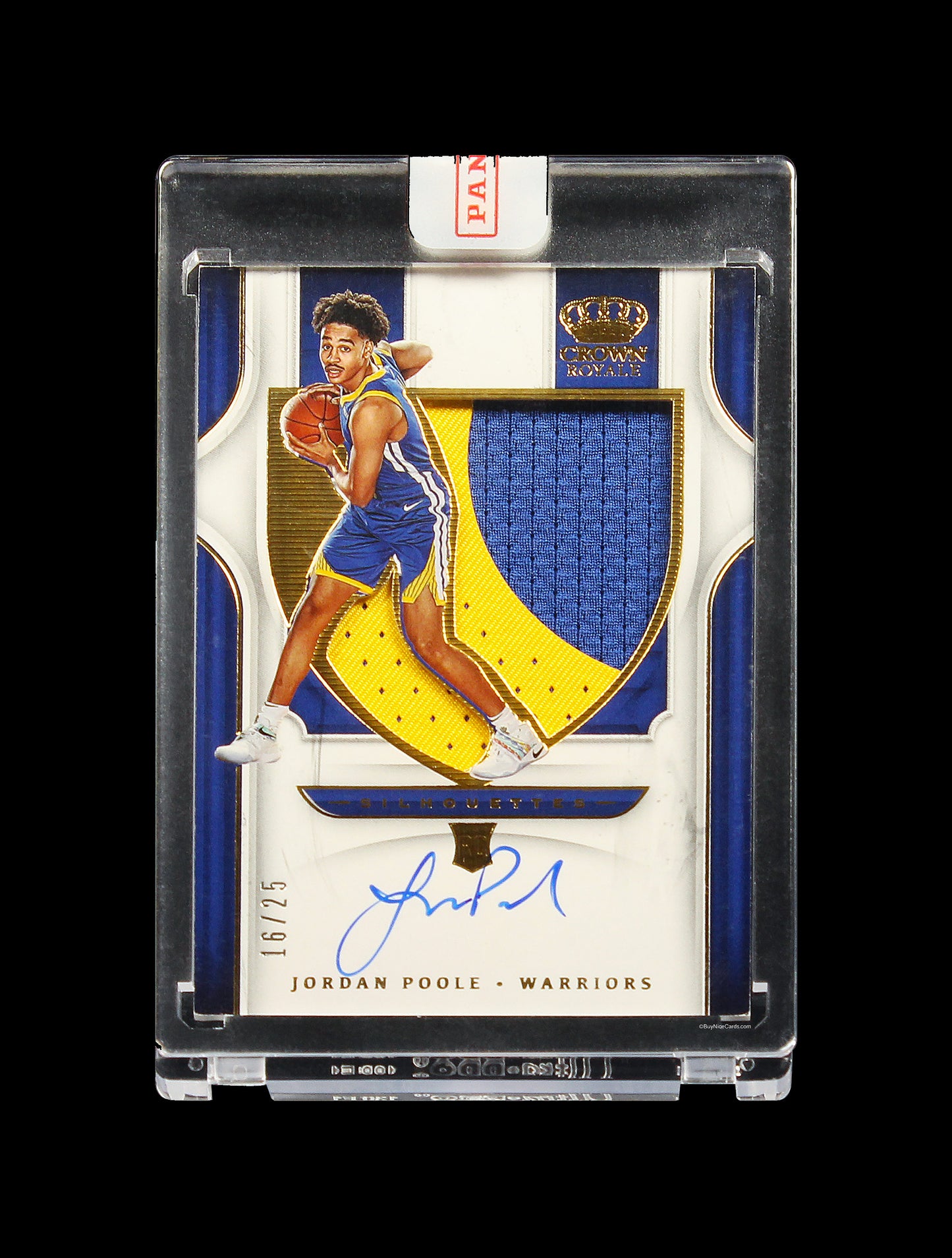2019 Jordan Poole Panini Crown Royale Silhouettes Prime RC Rookie Patch Auto