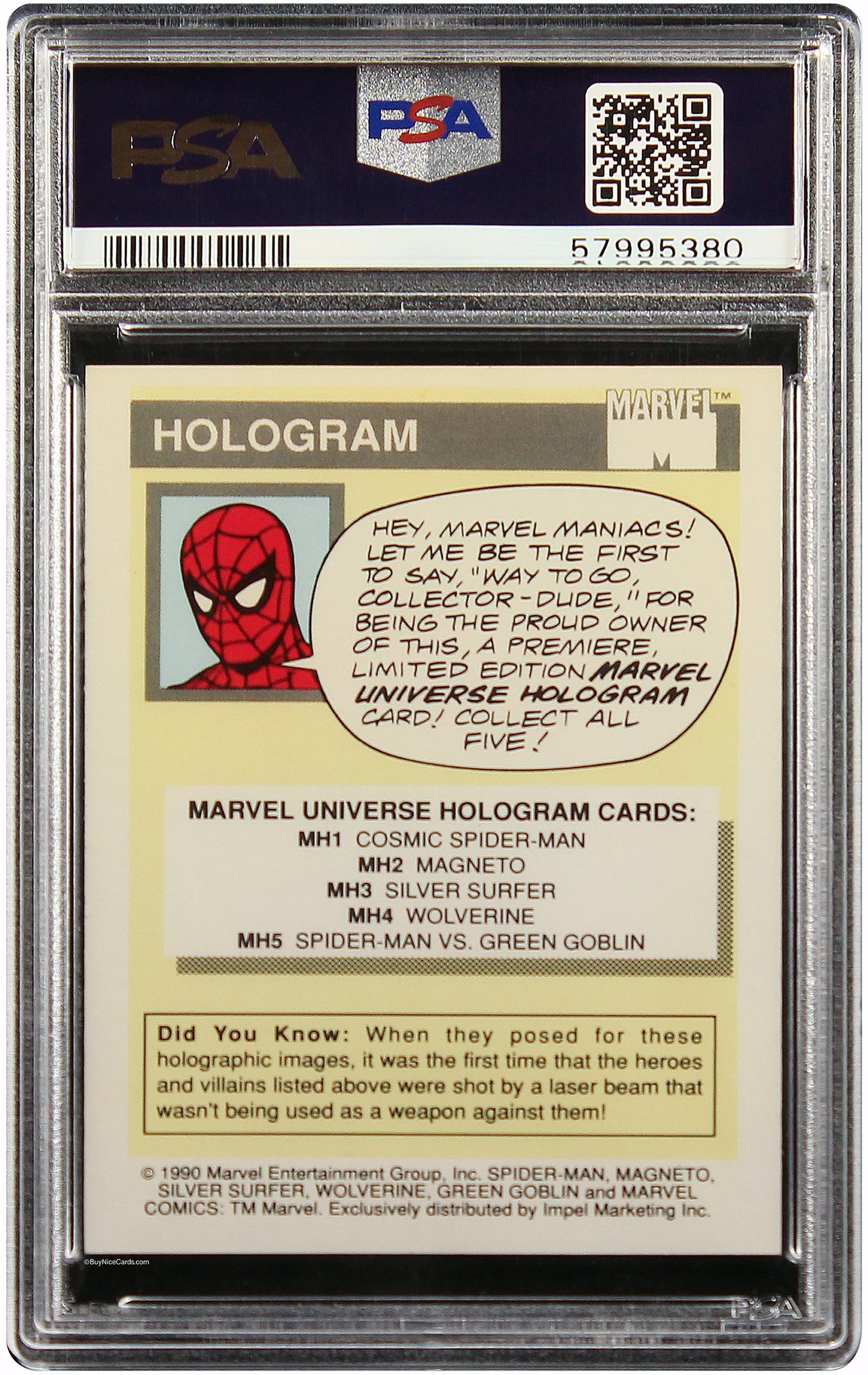 1990 Spider-Man Marvel Universe Hologram Cosmic Hologram # MH1 PSA 9 Mint