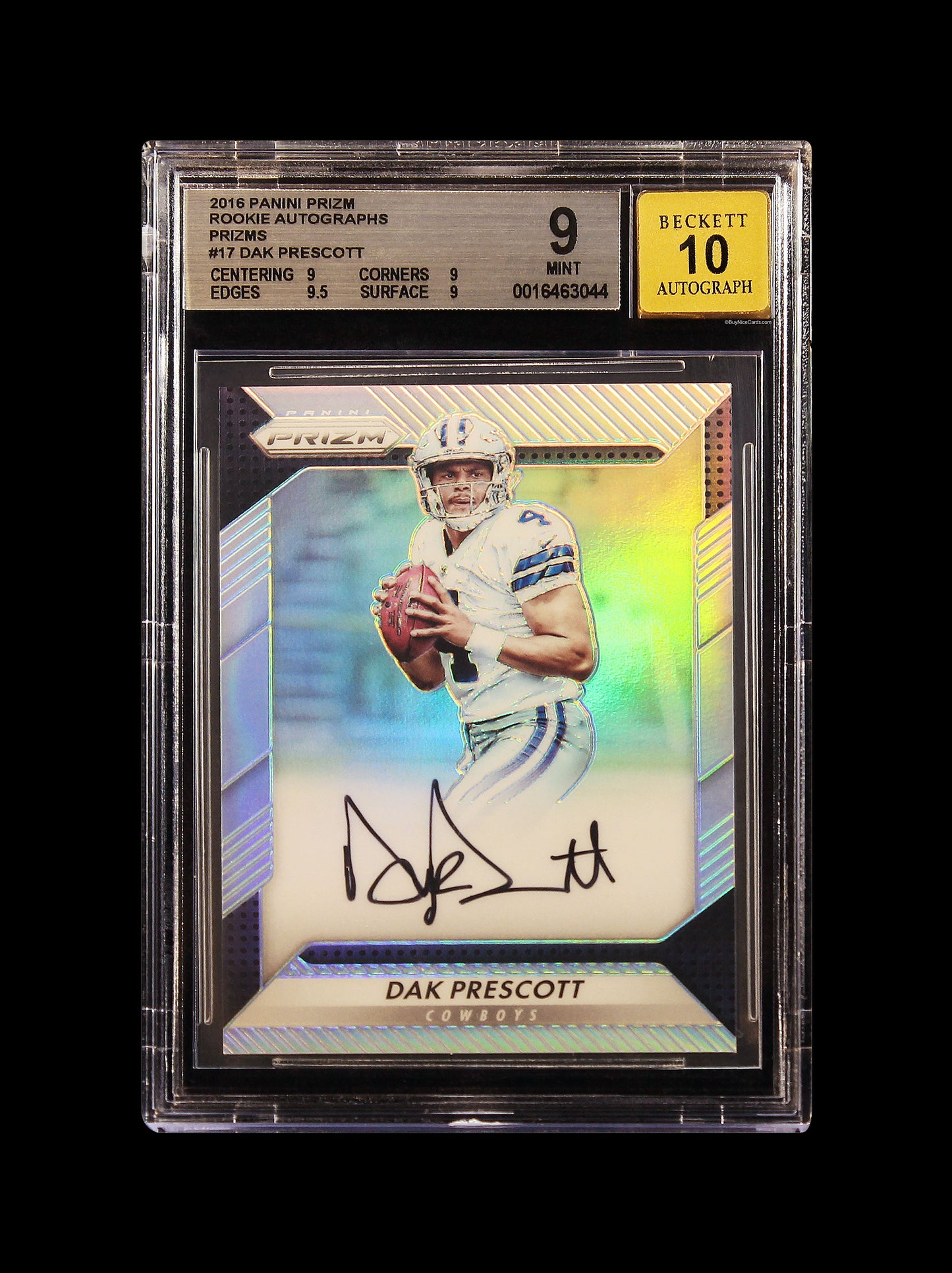 2016 Dak Prescott Panini Prizm Silver Prizms Auto SP RC Rookie #17 BGS 9 / 10