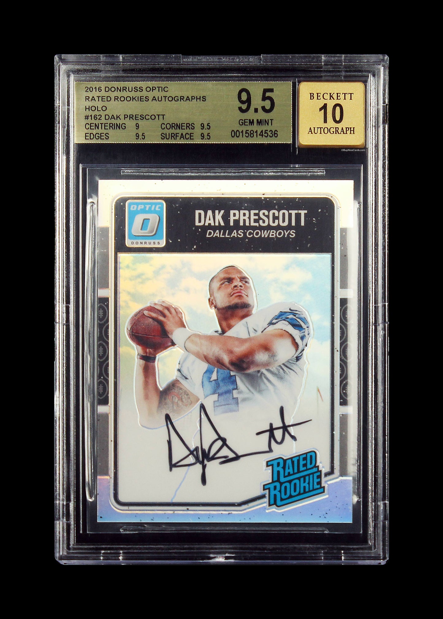 2016 Dak Prescott Donruss Optic Rated Rookies Holo Prizm RC Auto #162 BGS 9.5