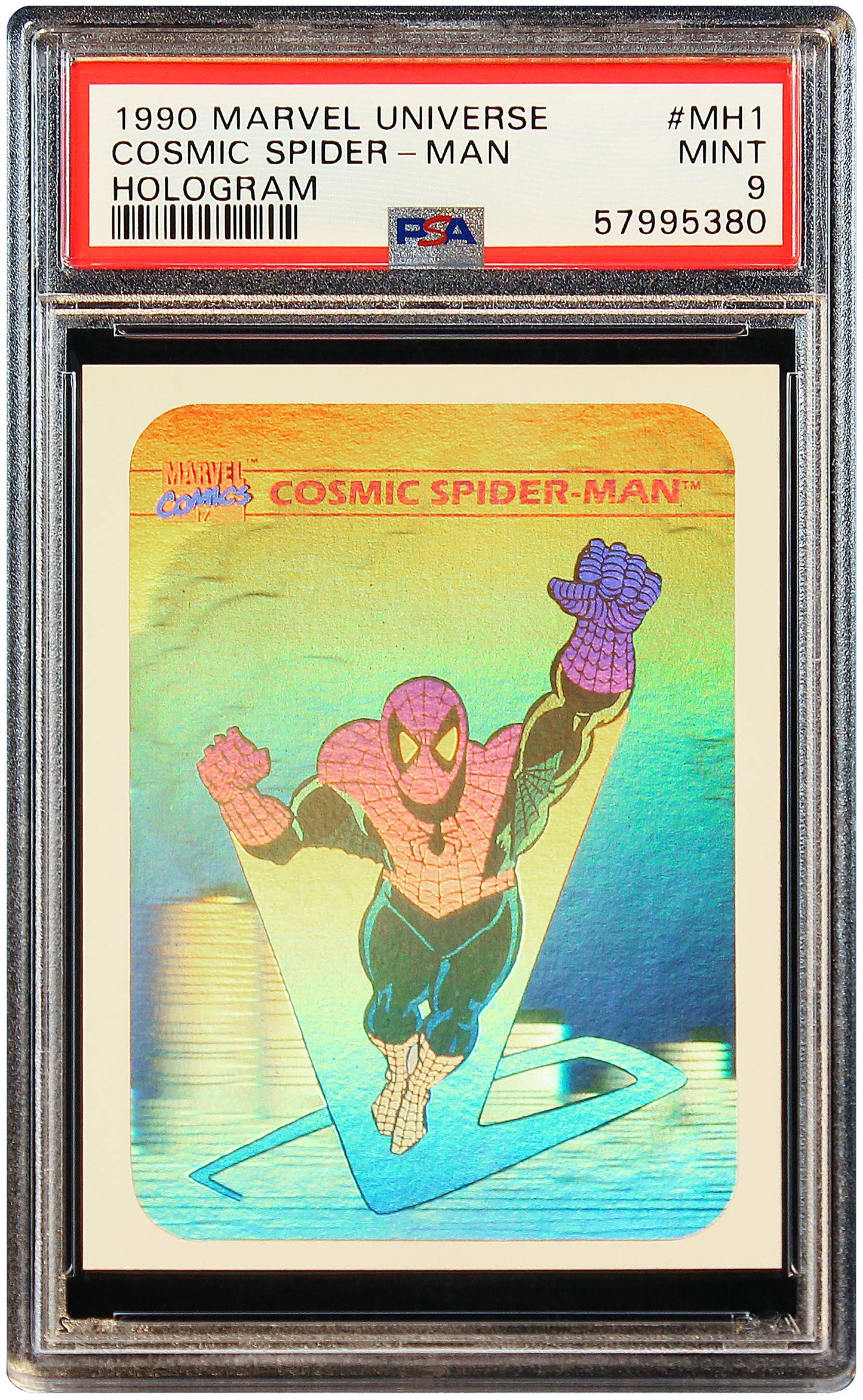 1990 Spider-Man Marvel Universe Hologram Cosmic Hologram # MH1 PSA 9 Mint