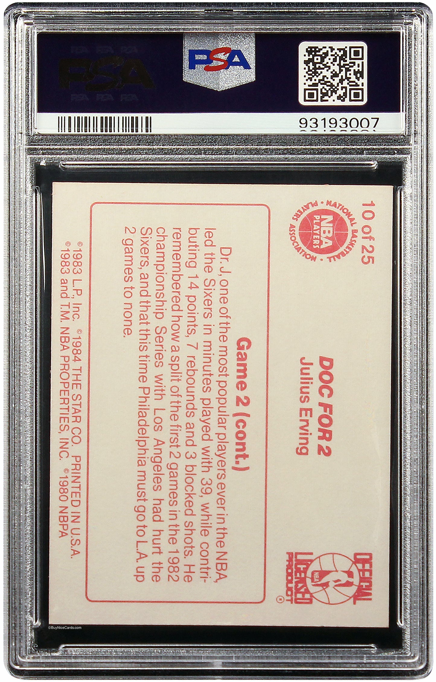 1983 Julius Erving Dr. J Star Doc for 2 # 10 PSA 9 Mint