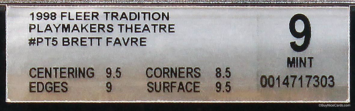 1998 Brett Favre Fleer Tradition Playmakers Theatre Embossed /100 #PT5 BGS 9 MT
