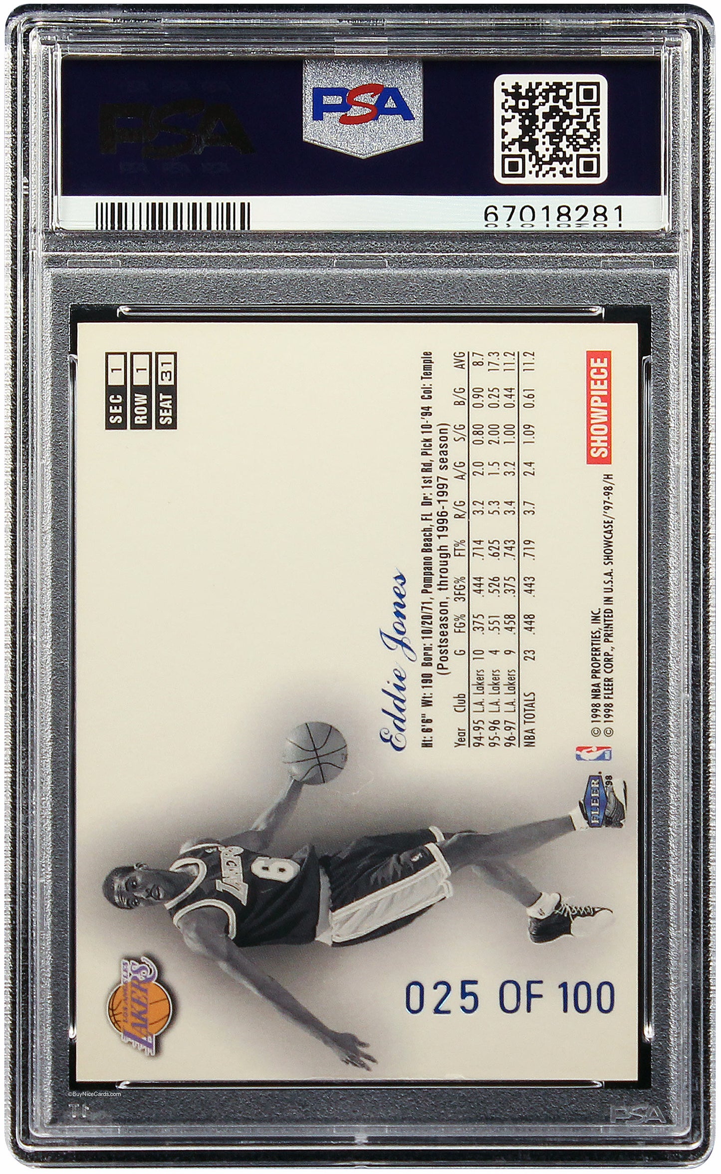 1997 Eddie Jones Fleer Flair Showcase Legacy Collection Row 1 #31 /100 PSA 6