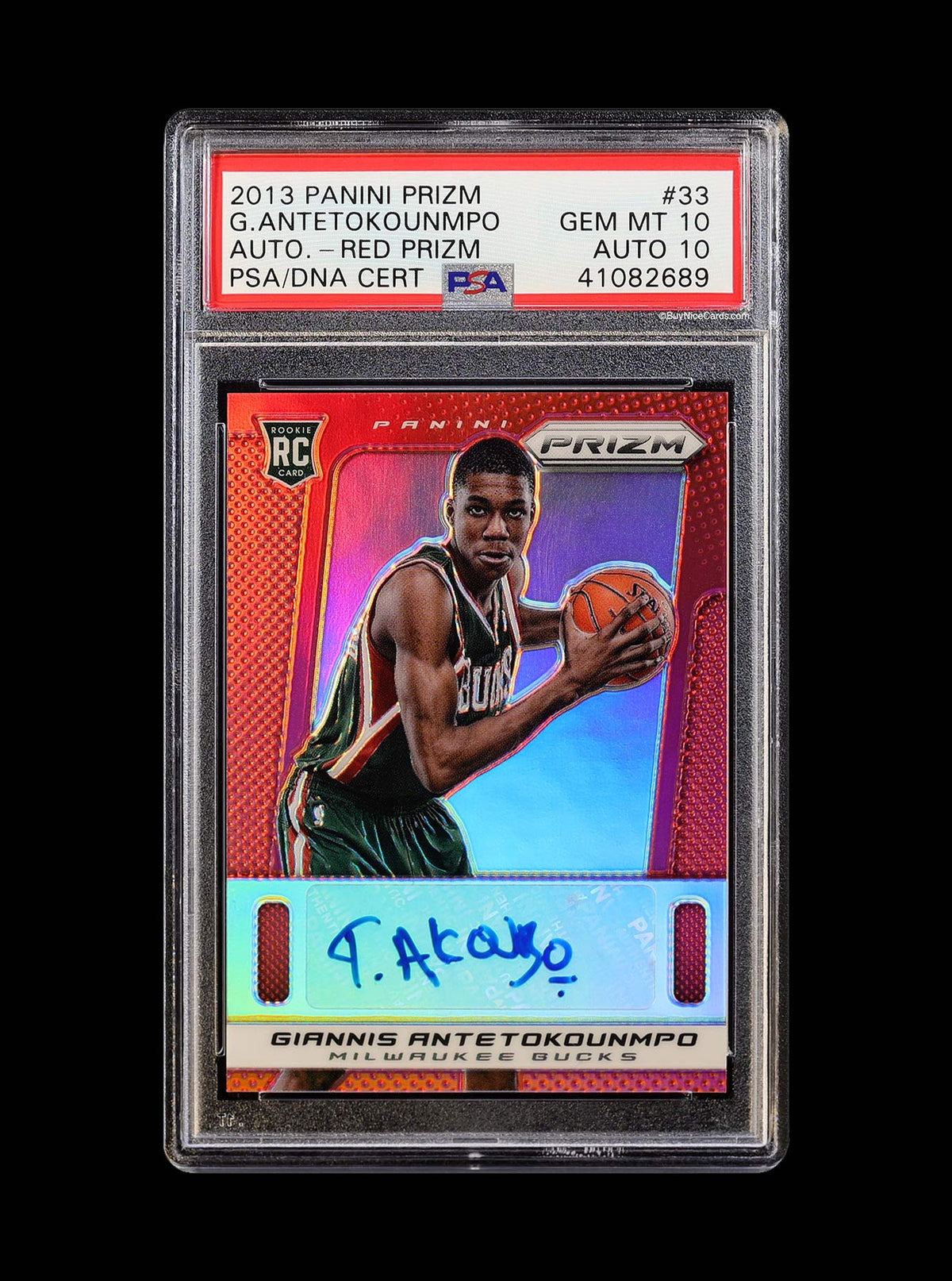 2013 Giannis Antetokounmpo Panini Prizm Red Prizms RC Rookie Auto /49 PSA 10 with 10 Pop 3