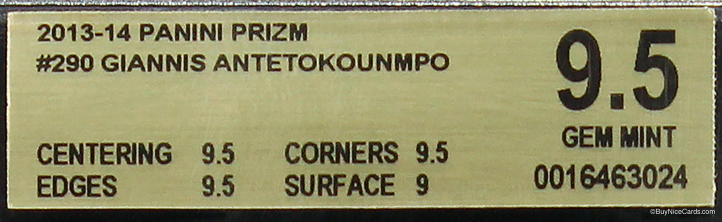 2013-14 Giannis Antetokounmpo Panini Prizm Base RC Rookie #290 BGS 9.5 Gem Mint
