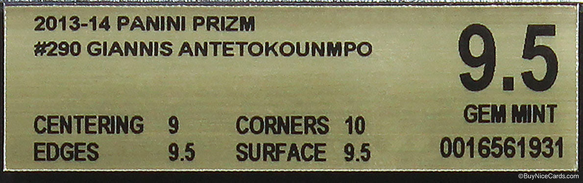 2013-14 Giannis Antetokounmpo Panini Prizm Base RC Rookie #290 BGS 9.5 Gem Mint