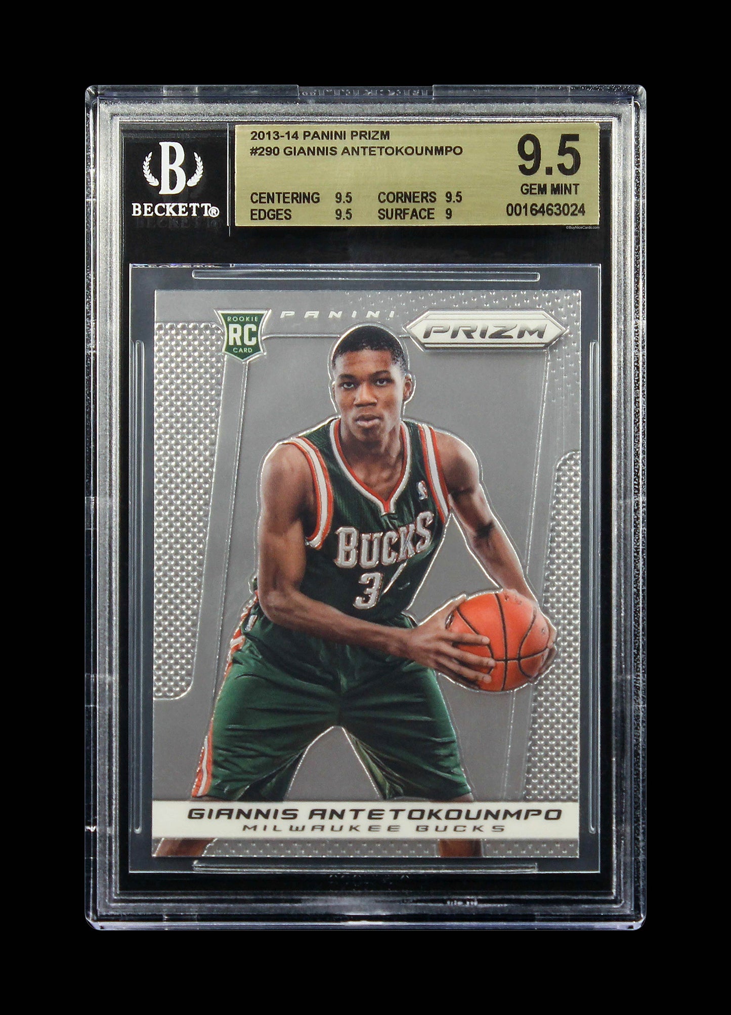 2013-14 Giannis Antetokounmpo Panini Prizm Base RC Rookie #290 BGS 9.5 Gem Mint