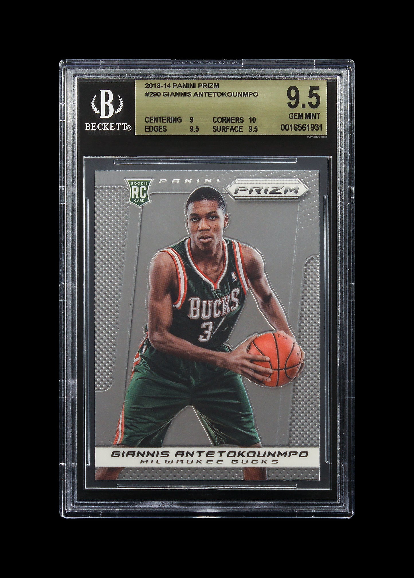 2013-14 Giannis Antetokounmpo Panini Prizm Base RC Rookie #290 BGS 9.5 Gem Mint