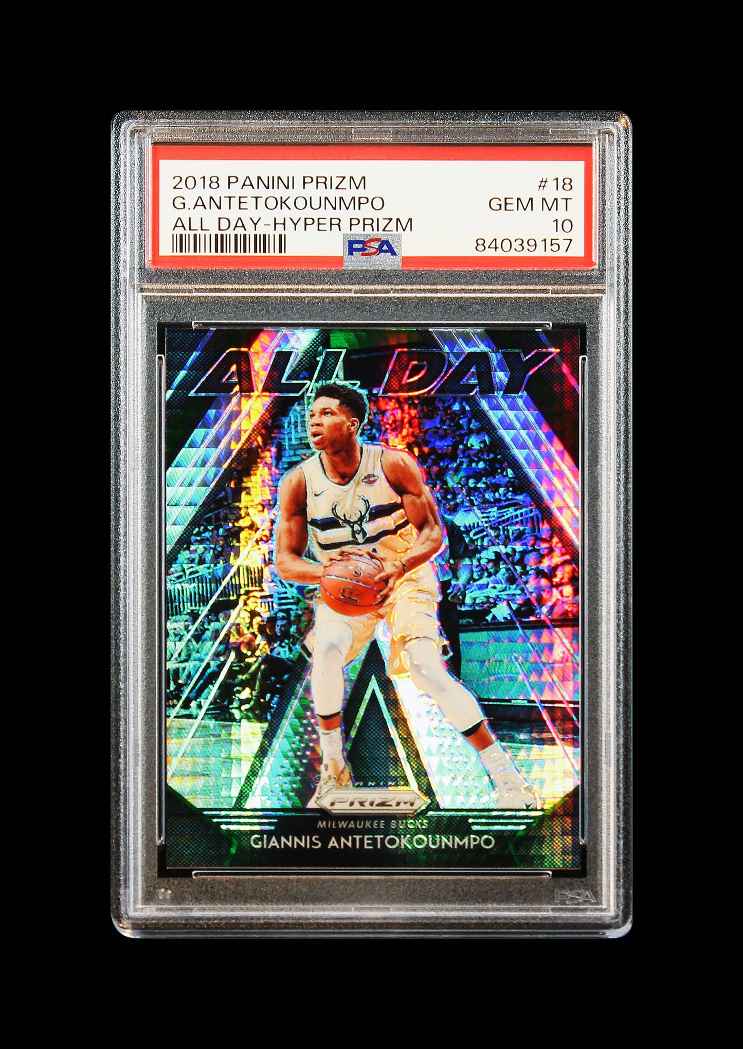 2018 Giannis Antetokounmpo Panini Prizm Hyper All Day #18 PSA 10 Gem Mint