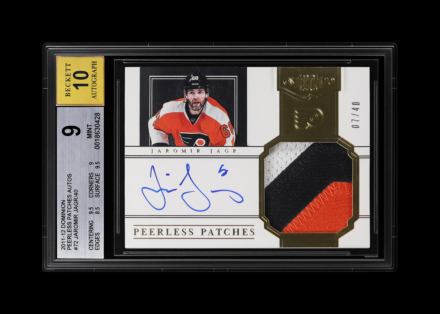 2011-12 Jaromir Jagr Panini Dominion Peerless Patch Auto /40 #72 BGS 9 / 10