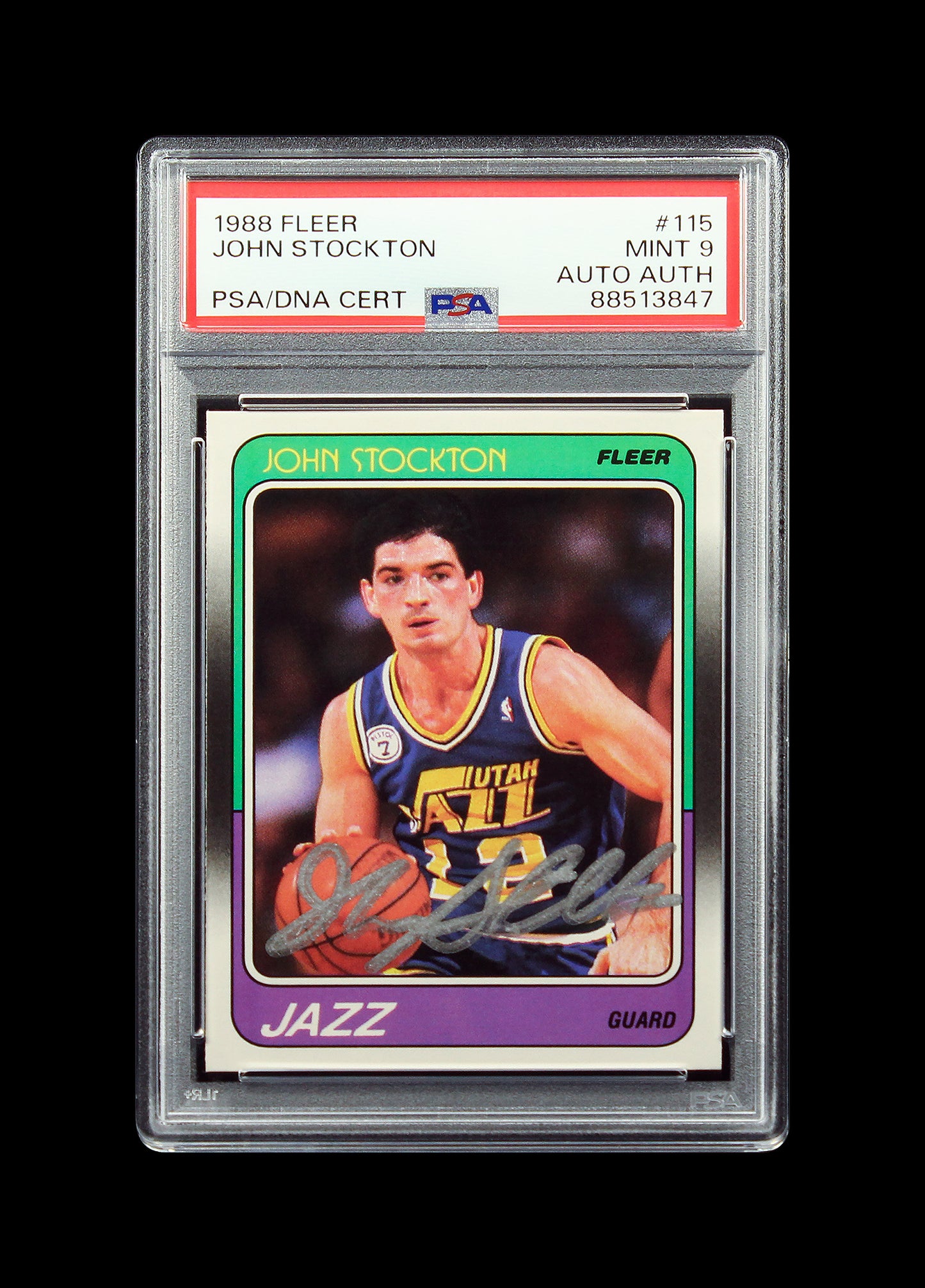 1988 John Stockton Fleer RC Rookie Auto #115 PSA 9