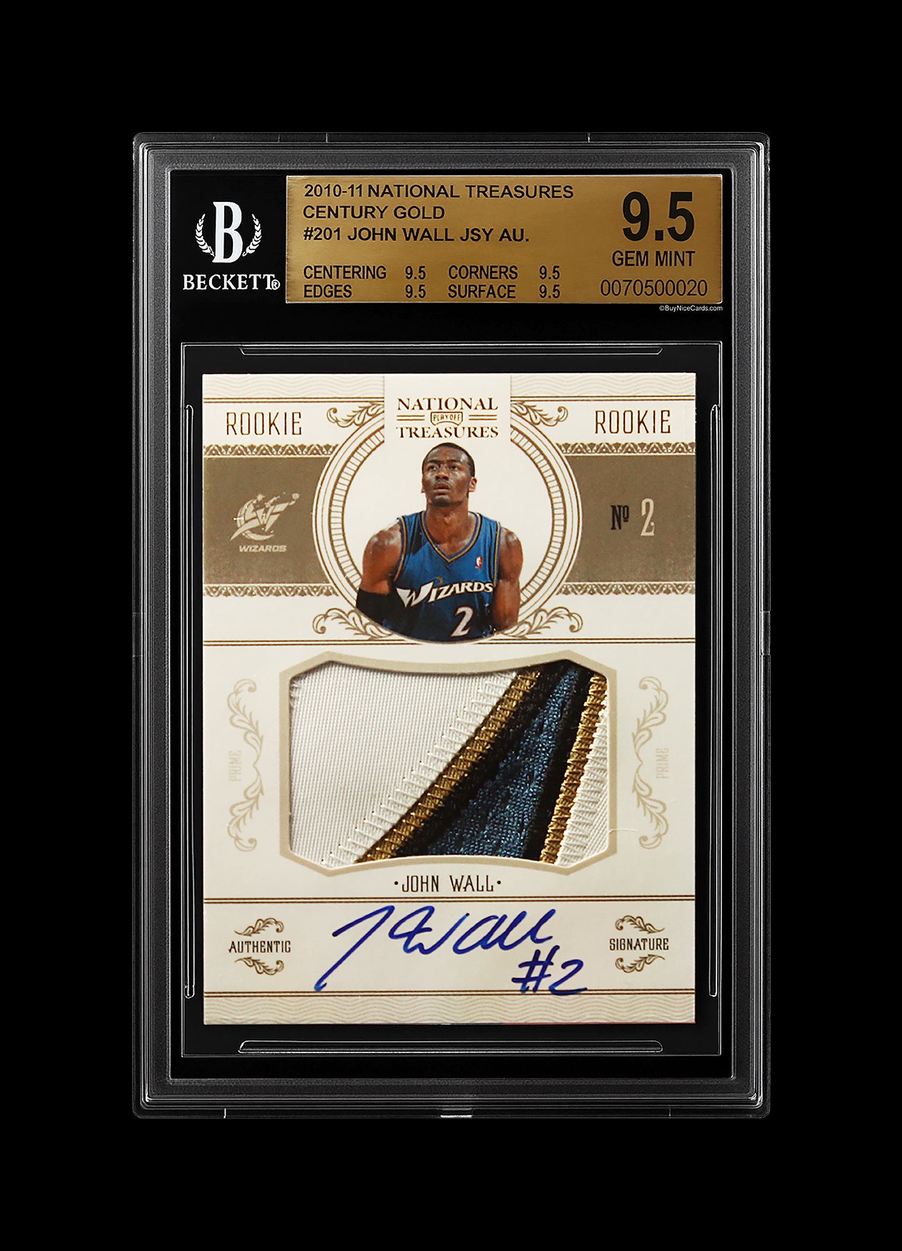 2010-11 John Wall Panini National Treasures Gold RC Rookie Patch Auto /25 BGS 9.5