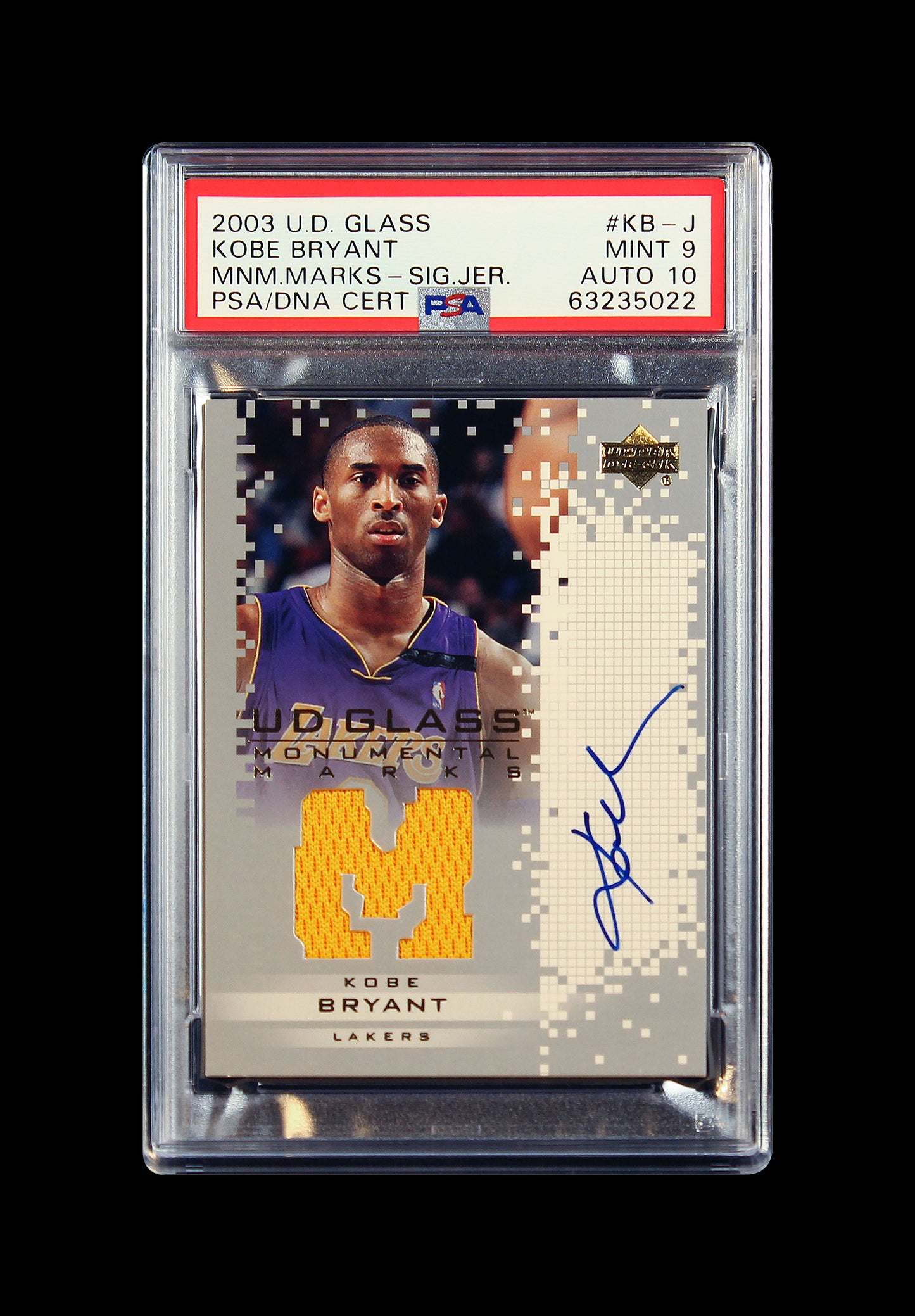 2003 Kobe Bryant Upper Deck UD Glass Monumental Marks SP Patch Auto #KB-J PSA 9 / 10