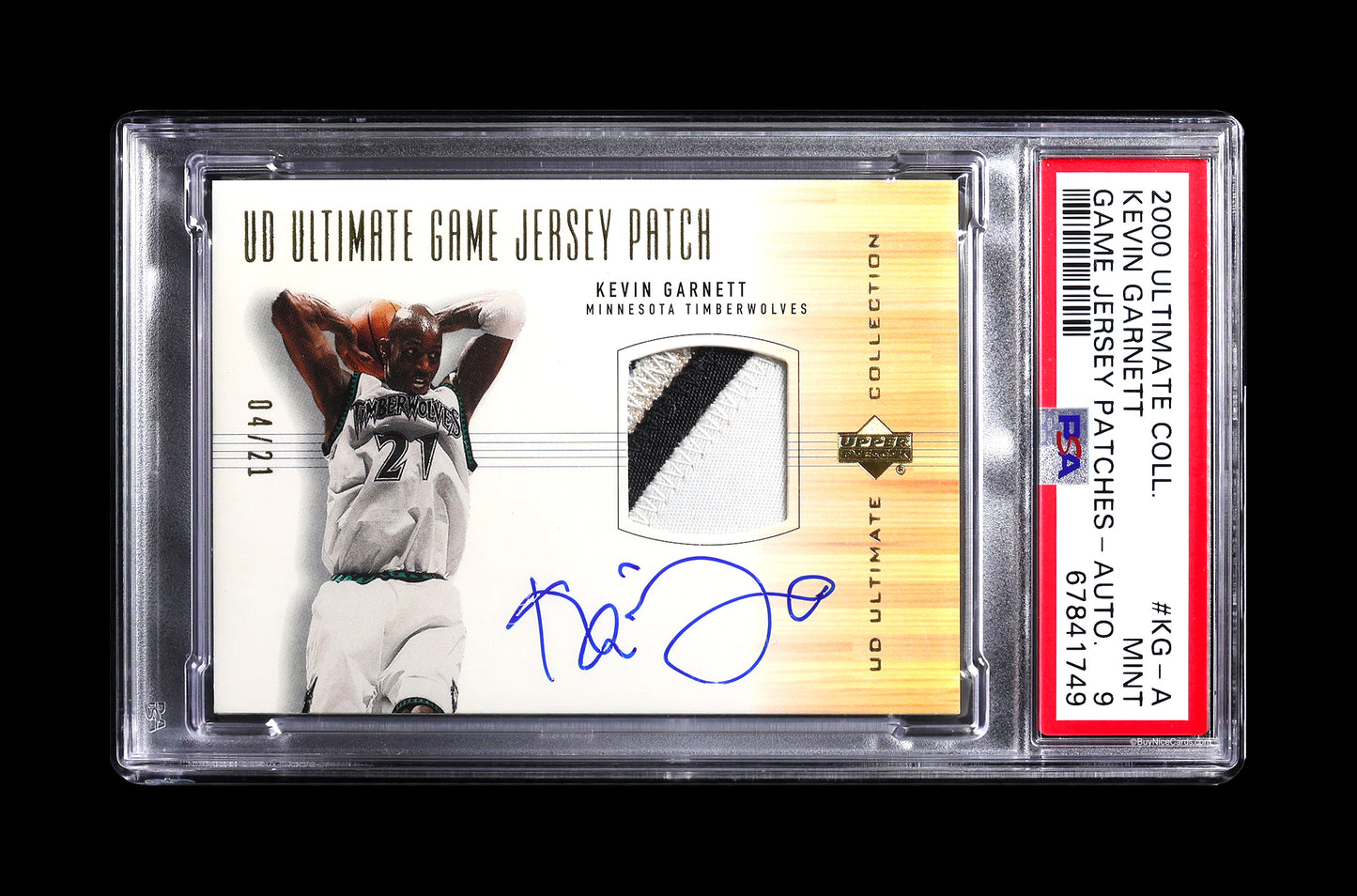 2000 Kevin Garnett Upper Deck Ultimate Collection Game Jersey Patch Auto /21 PSA 9 Pop 2