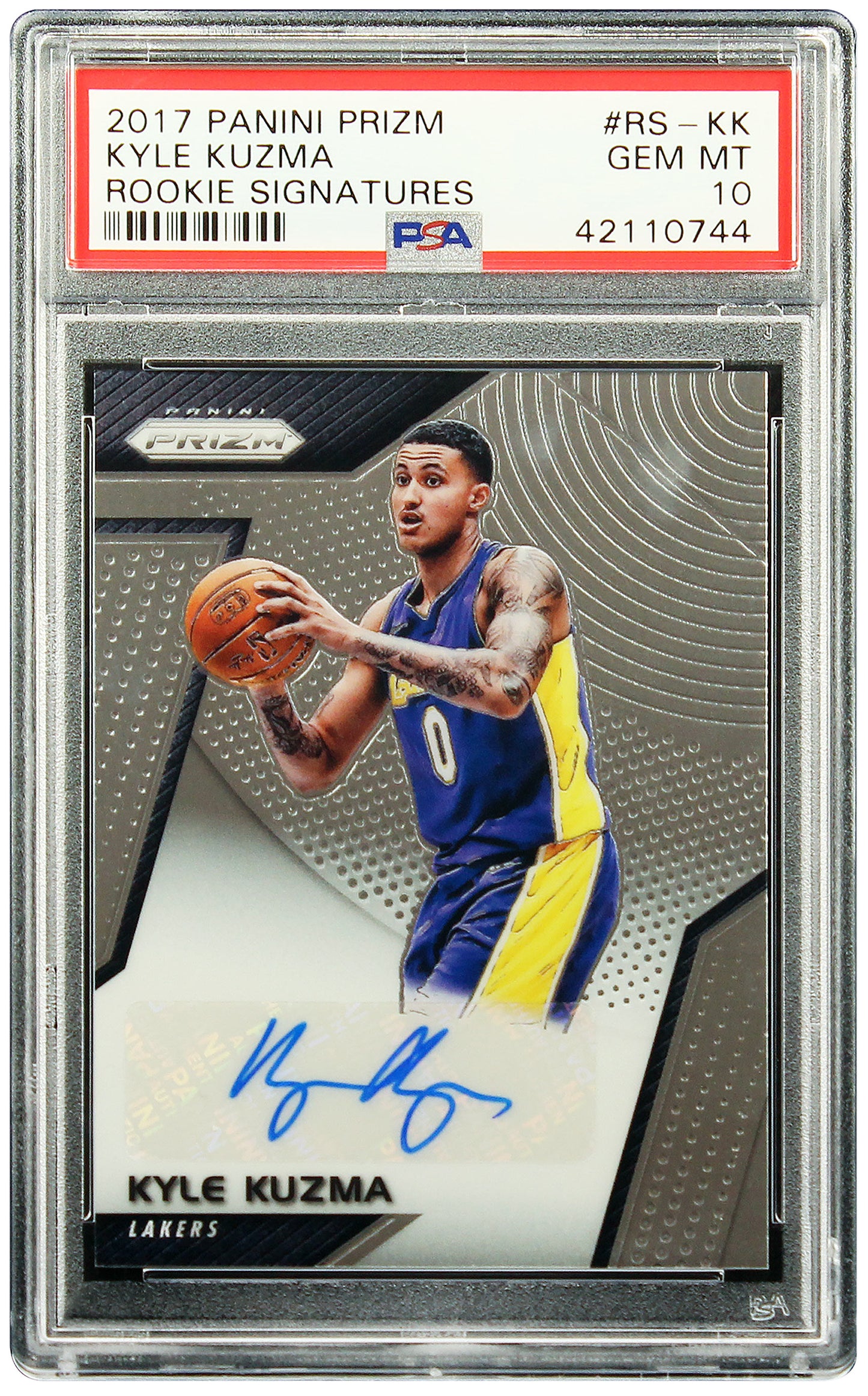 2017 Kyle Kuzma Panini Prizm Rookie Signatures RC Auto #RS-KK PSA 10 Gem Mint