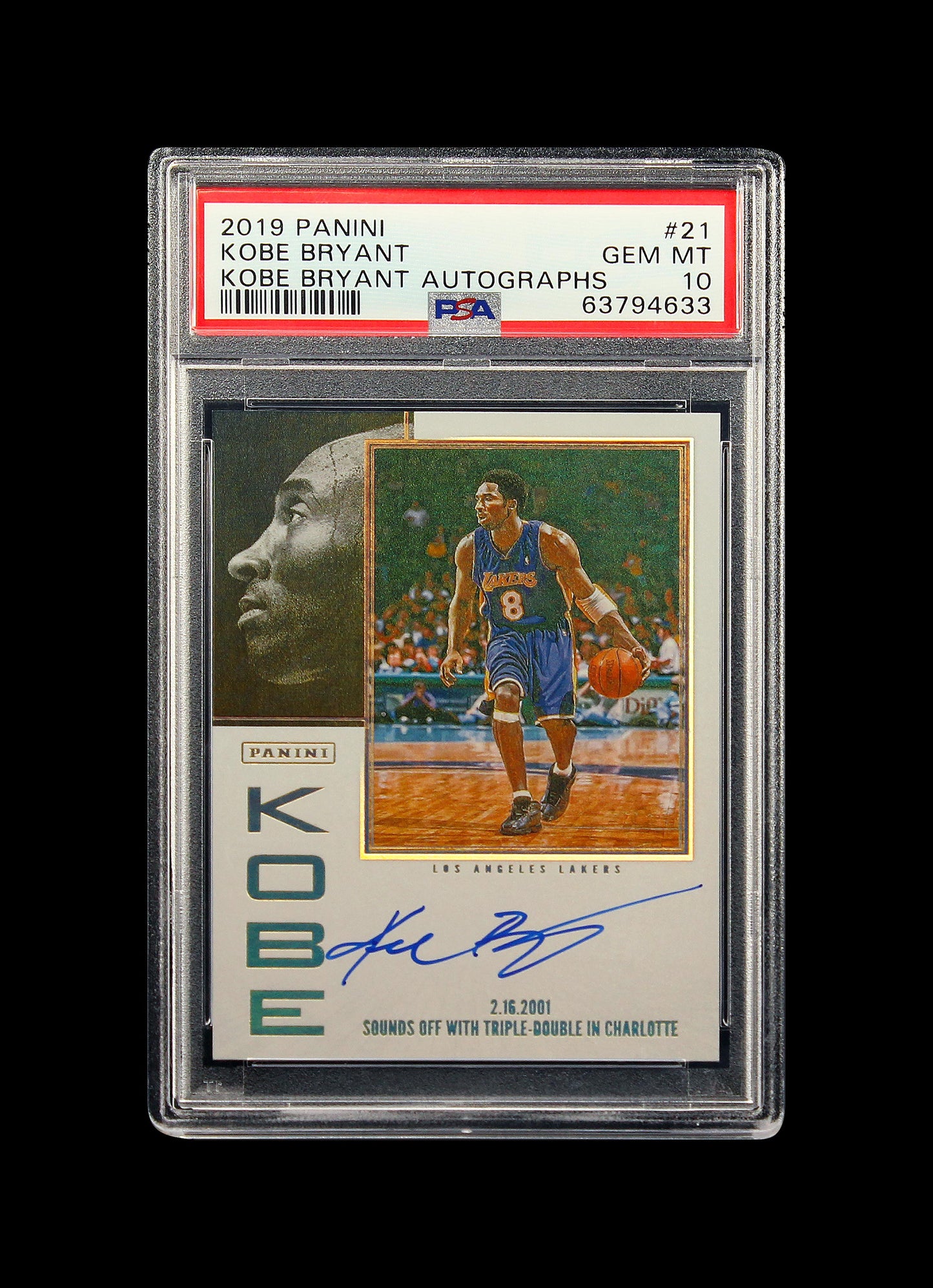 2019 Kobe Bryant Panini Contenders 2/26/2001 on Card Auto #21 PSA 10 Gem Mint Pop 2
