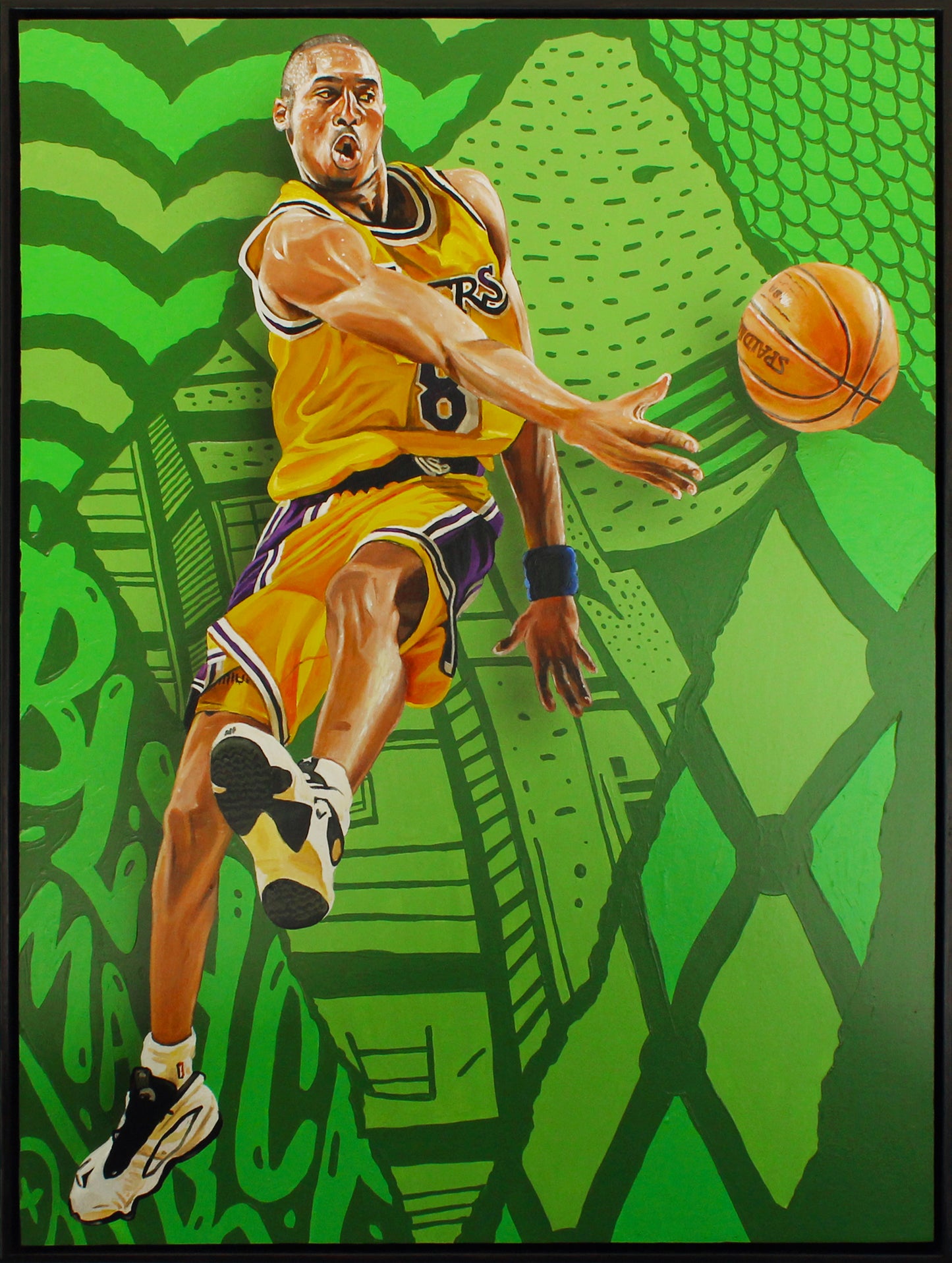 Kobe PMG, 2025 by Kevin 'Ohnoes' Gold - Acrylic on wood panel in Tasmanian wood frame