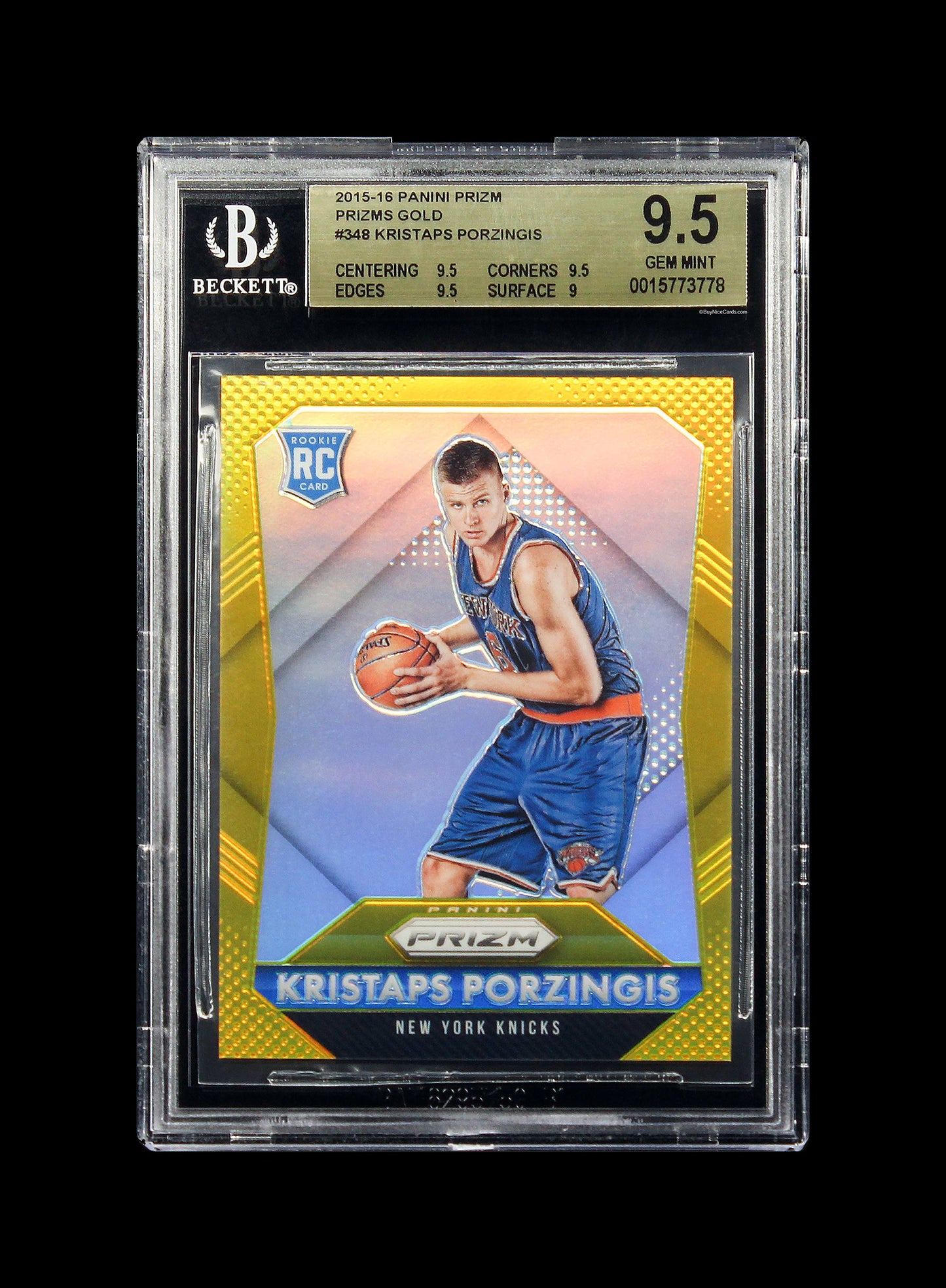 2015-16 Kristaps Porzingis Panini Prizm Prizms Gold SP RC Rookie #348 /10 BGS 9.5 Gem Mint