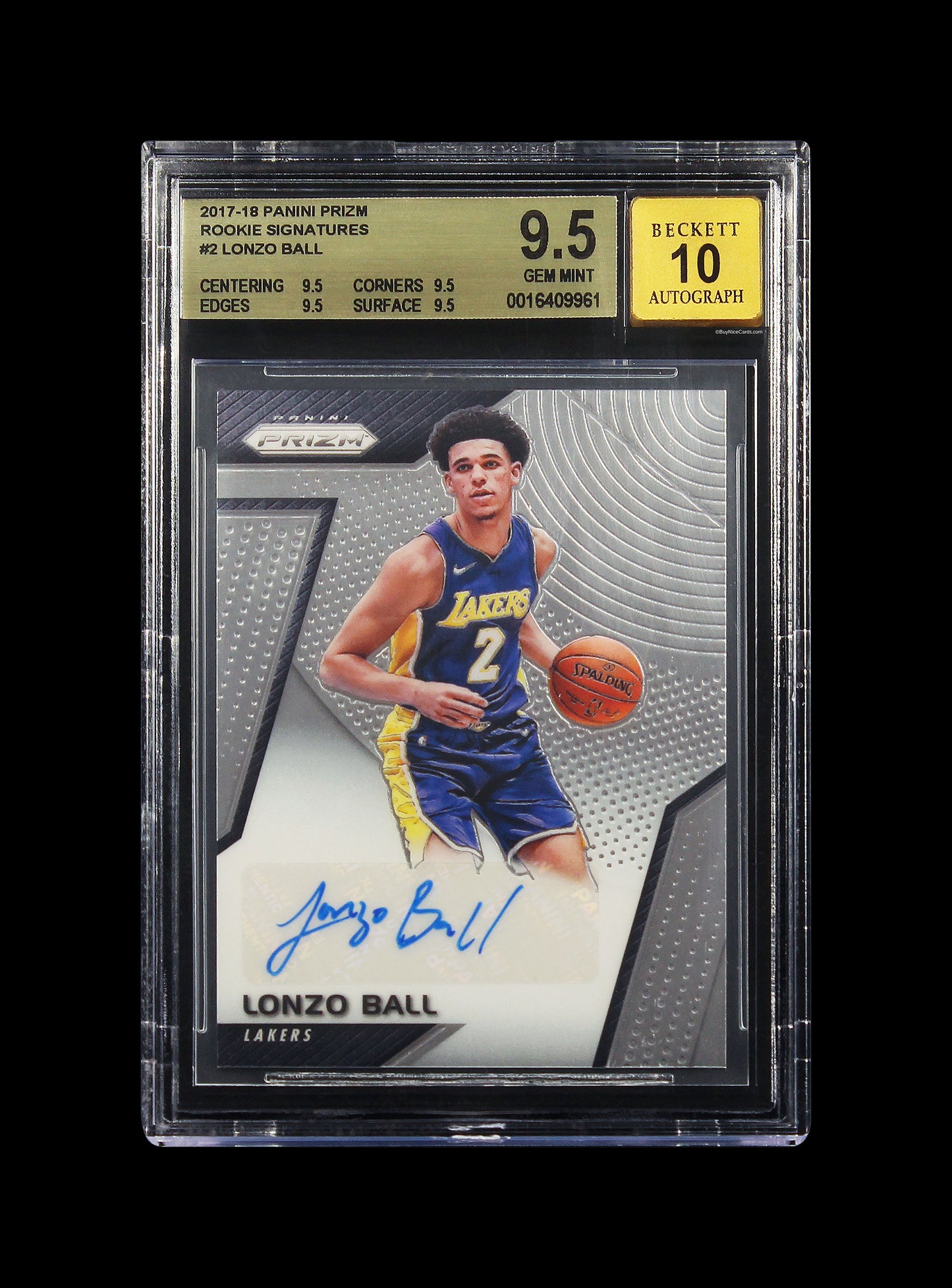 2017 Lonzo Ball Panini Prizm Rookie Signatures RC Auto #2 BGS 9.5 / 10