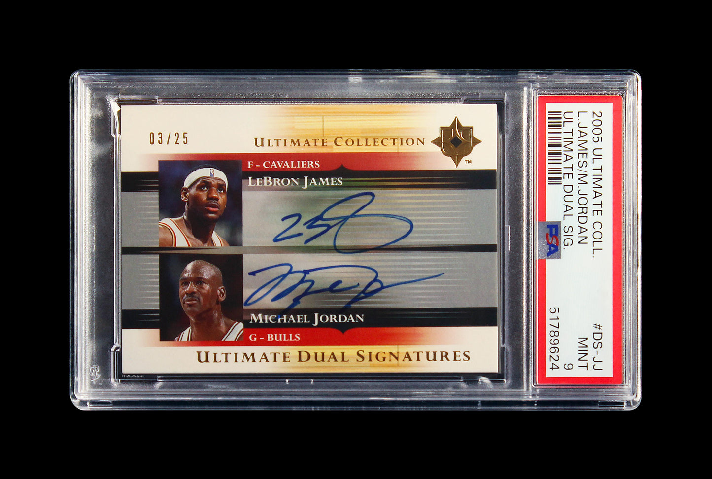2005 Michael Jordan LeBron James Upper Deck Ultimate Collection Dual Signature Auto /25 PSA