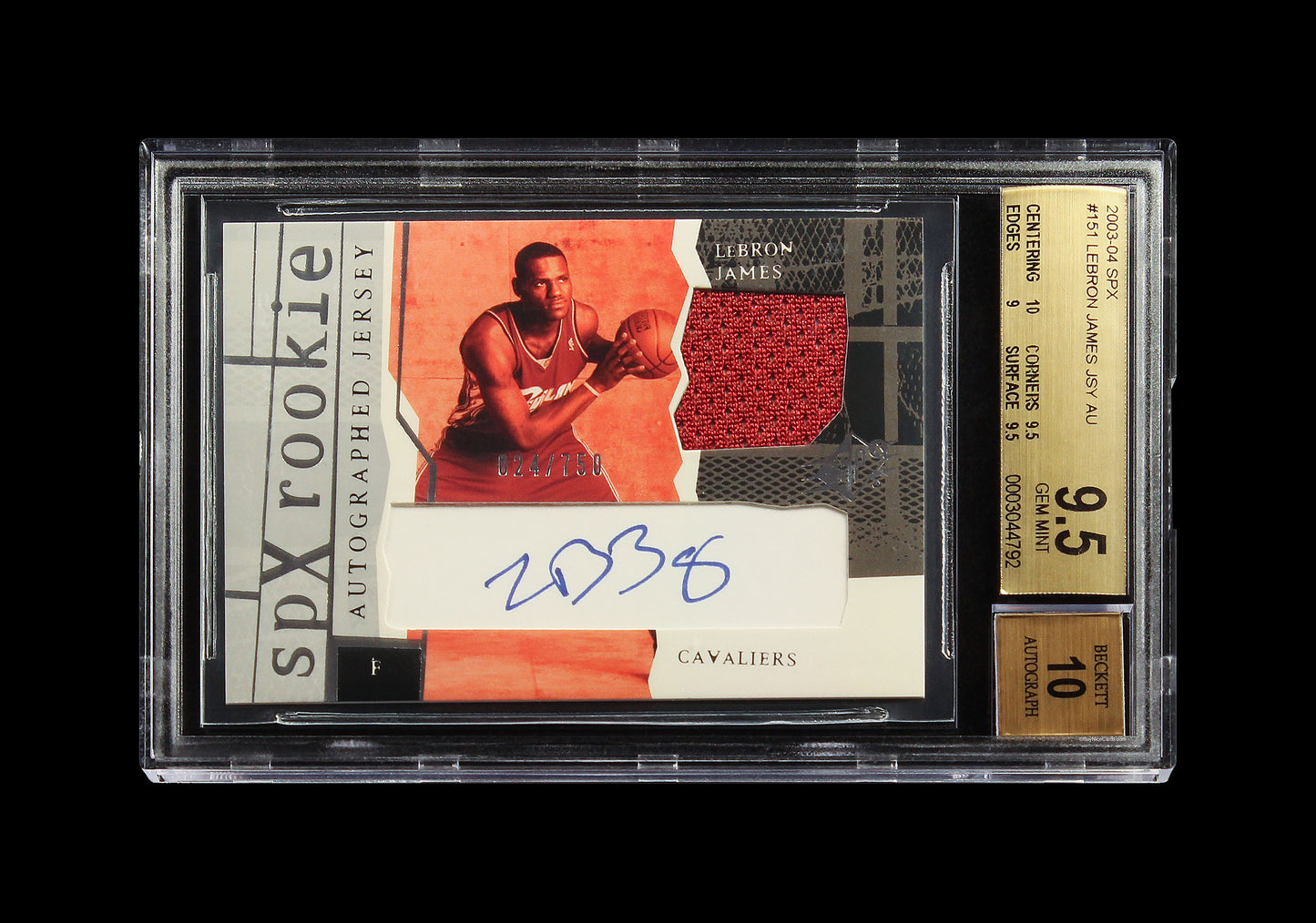 2003 Lebron James Upper Deck SPX RC Rookie Jersey Patch Auto /750 # 151 BGS 9.5 / 10