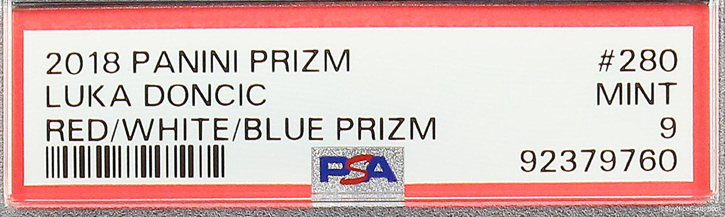2018 Luka Doncic Panini Prizm Red White Blue Prizms Refractor SP RC Rookie #280 PSA 9 Gem Mint