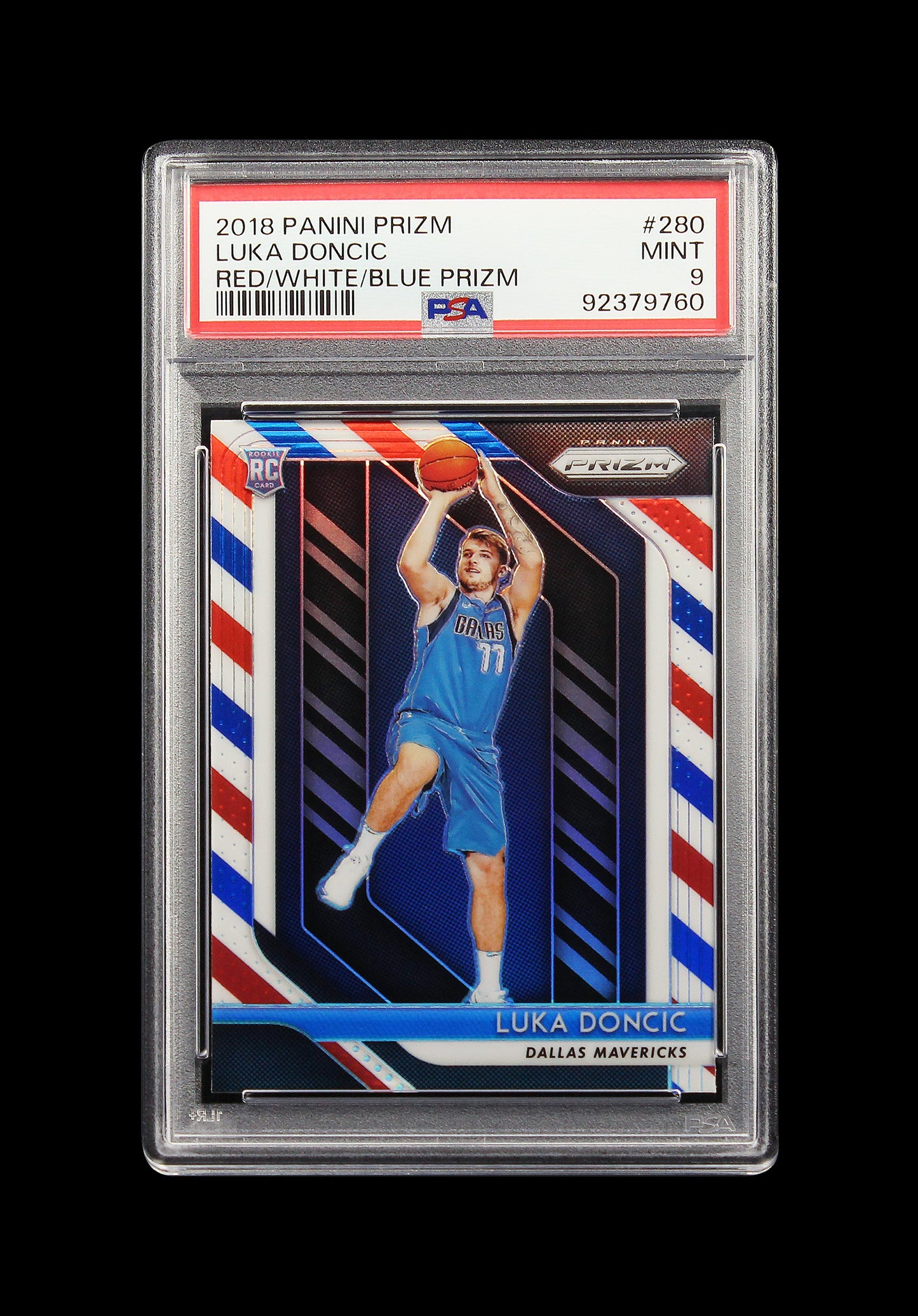 2018 Luka Doncic Panini Prizm Red White Blue Prizms Refractor SP RC Rookie #280 PSA 9 Gem Mint
