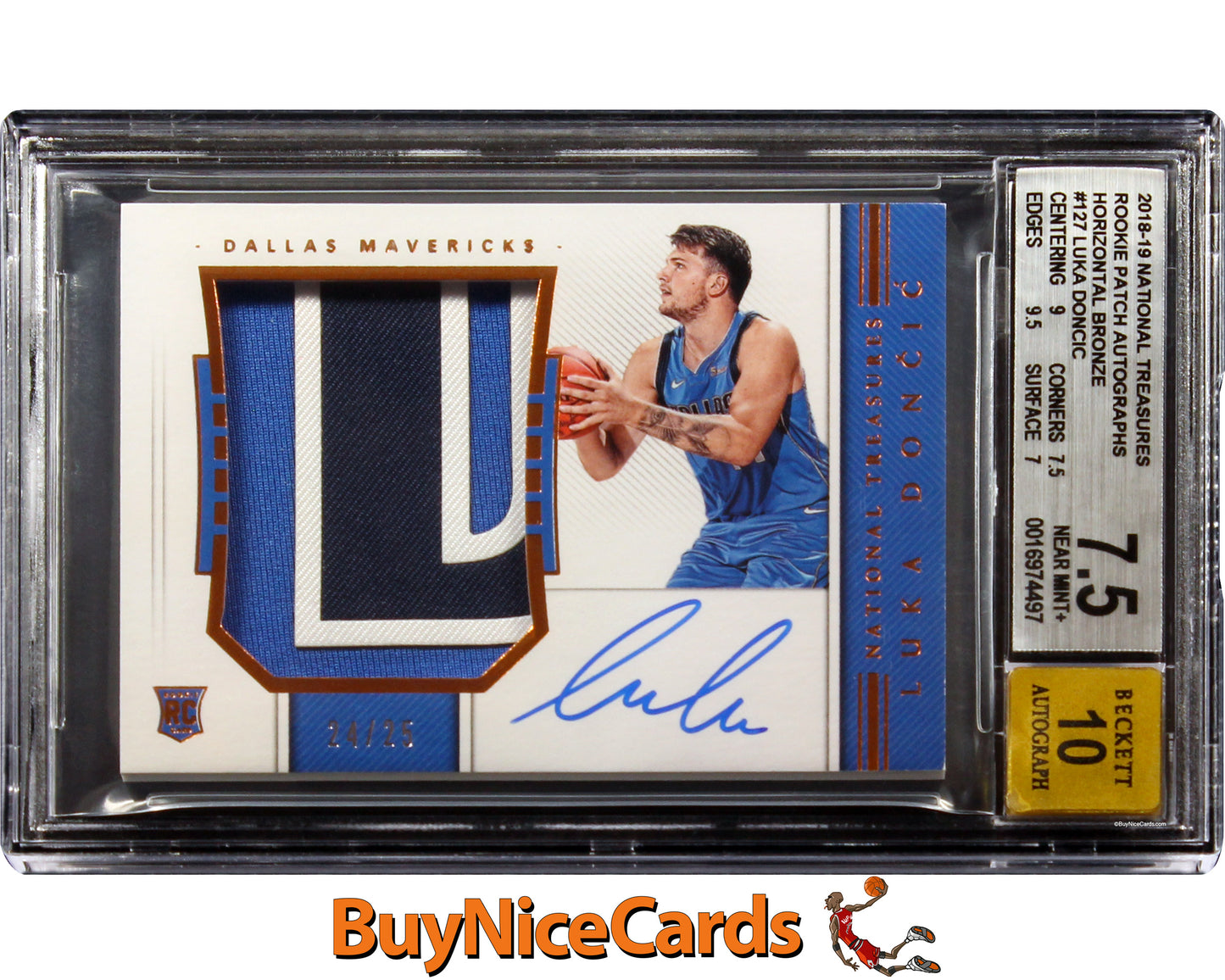 2018-19 Luka Doncic Panini National Treasures Bronze RC Rookie Patch Auto /25 #127 BGS 7.5 / 10