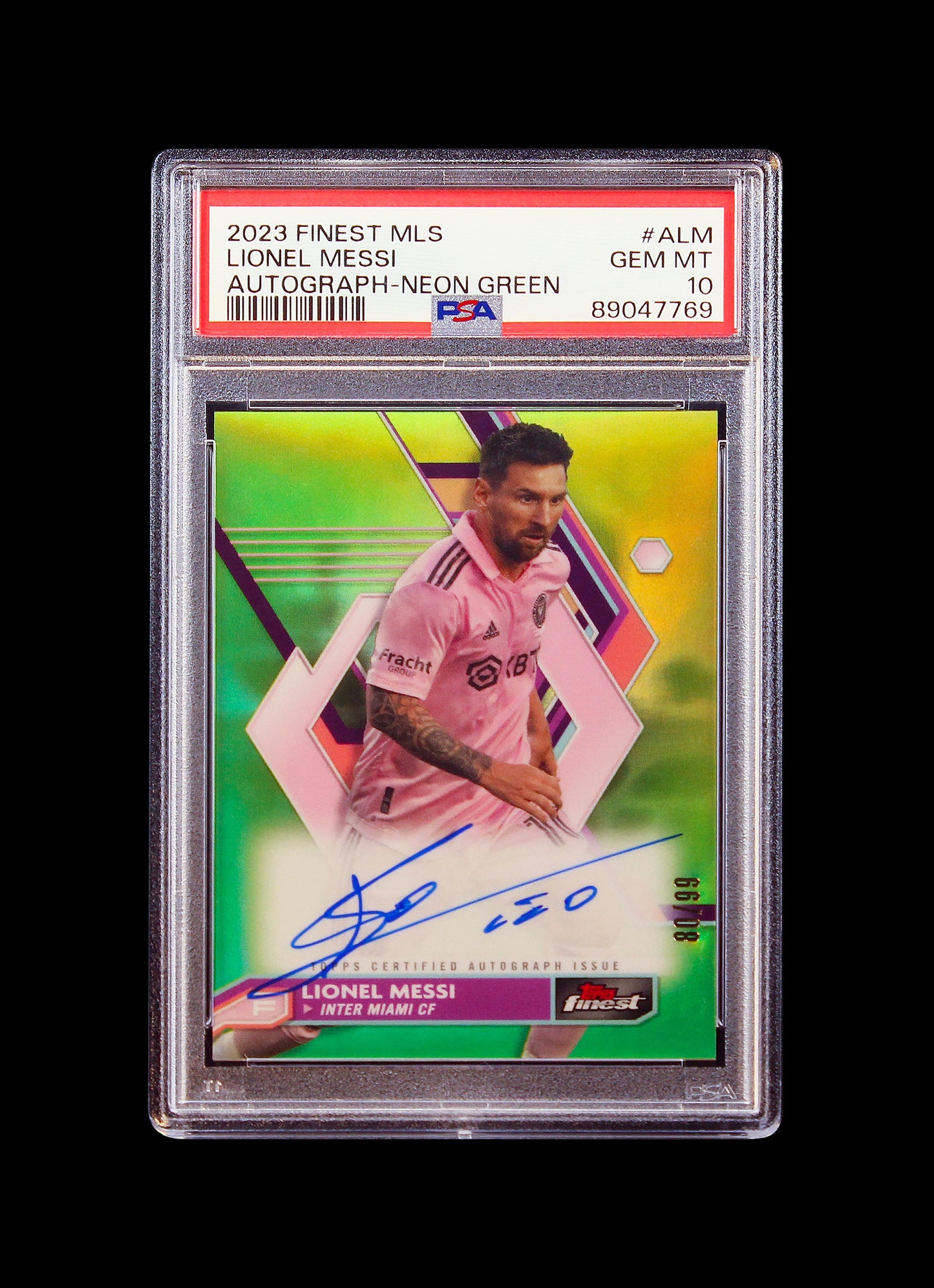 2023 Lionel Messi Topps Finest Green Refractor on Card Auto /99 #ALM PSA 10 Gem Mint