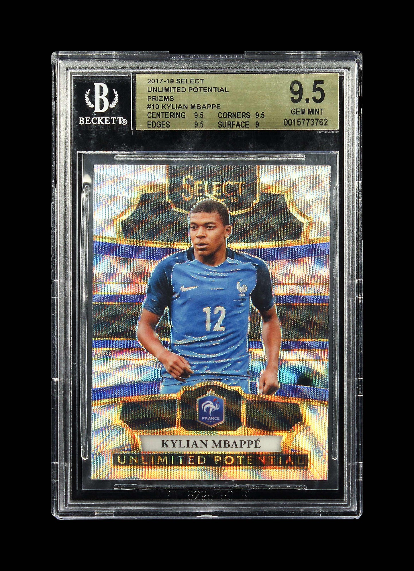 2017-18 Kylian Mbappe Panini Select Unlimited Potential Prizms Rc #10 Bgs 9.5