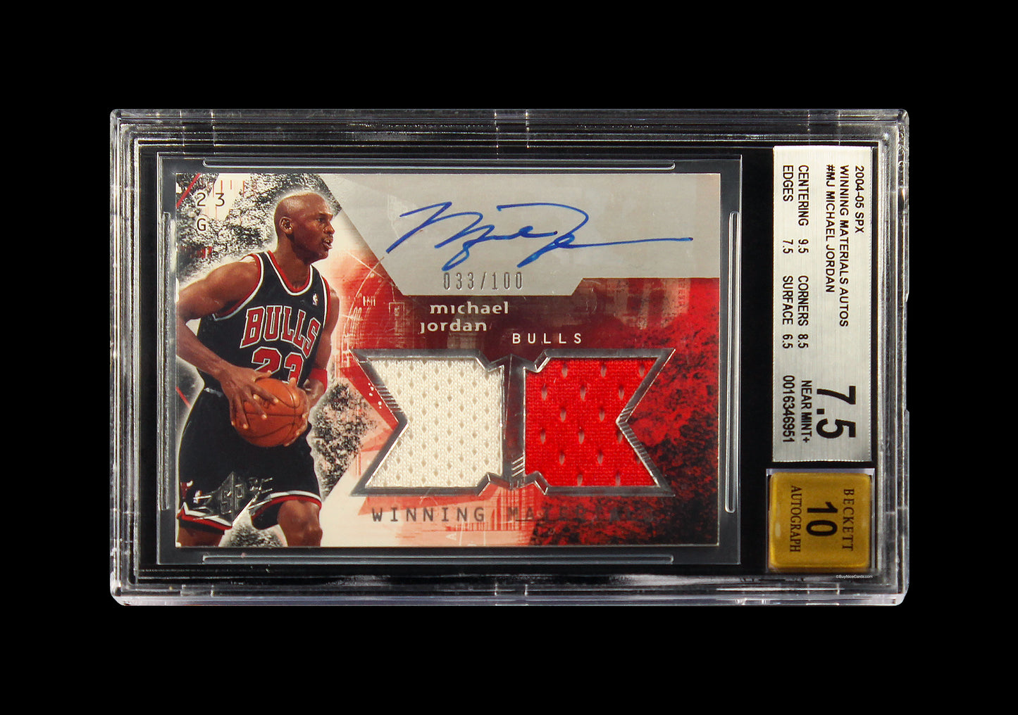 2004 Michael Jordan Upper Deck SPx Winning Materials Patch Auto /100 #MJ BGS 7.5