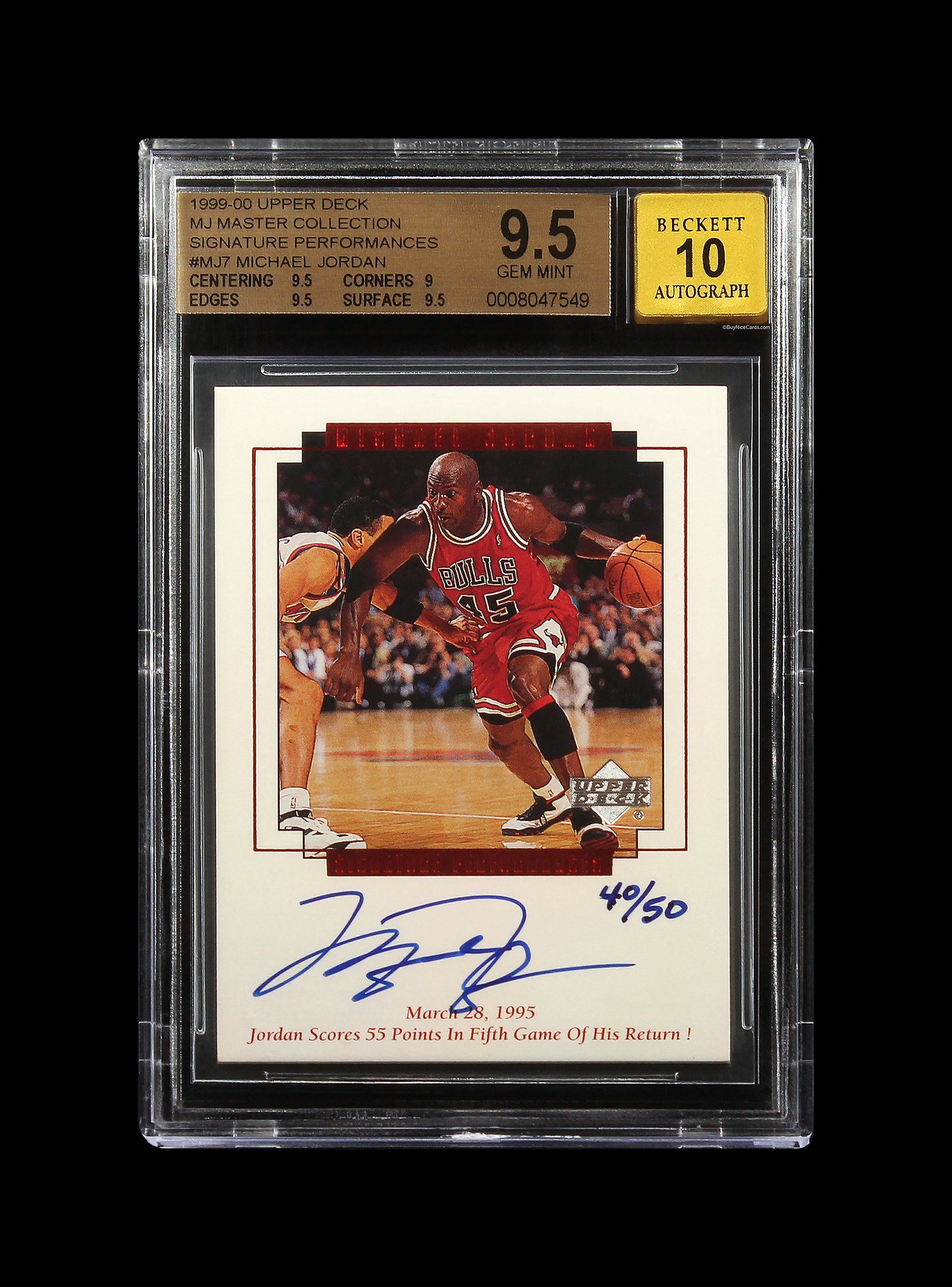 1999-00 Michael Jordan UD Master Collection 1995 Auto /50 #MJ7 BGS 9.5 Gem Mint
