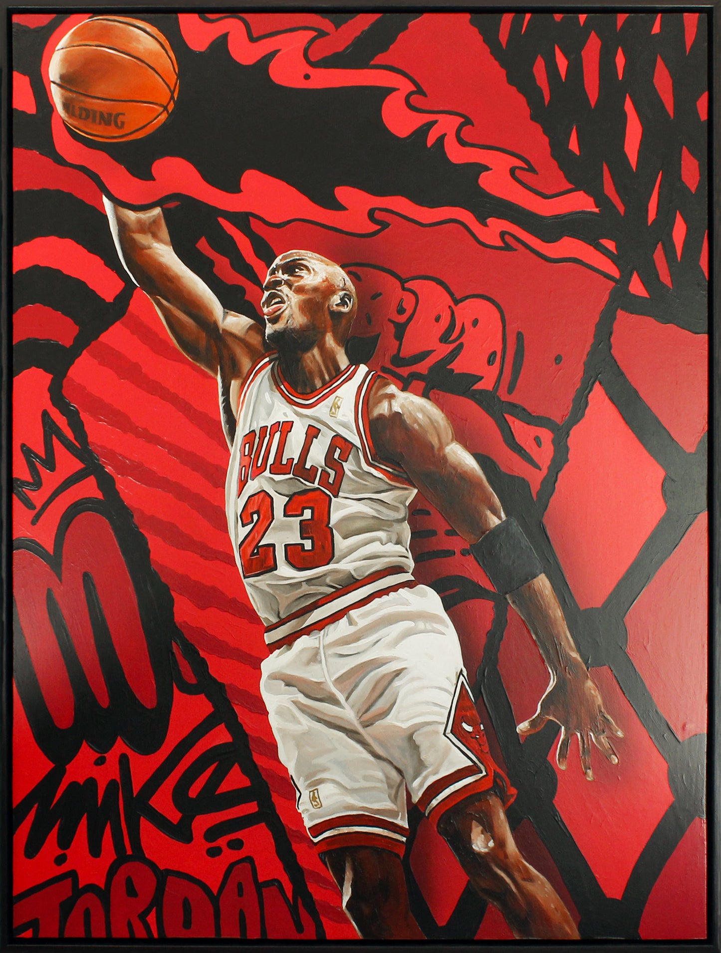 MJ Ruby, 2025 by Kevin 'Ohnoes' Gold - Acrylic on wood panel in Tasmanian wood frame
