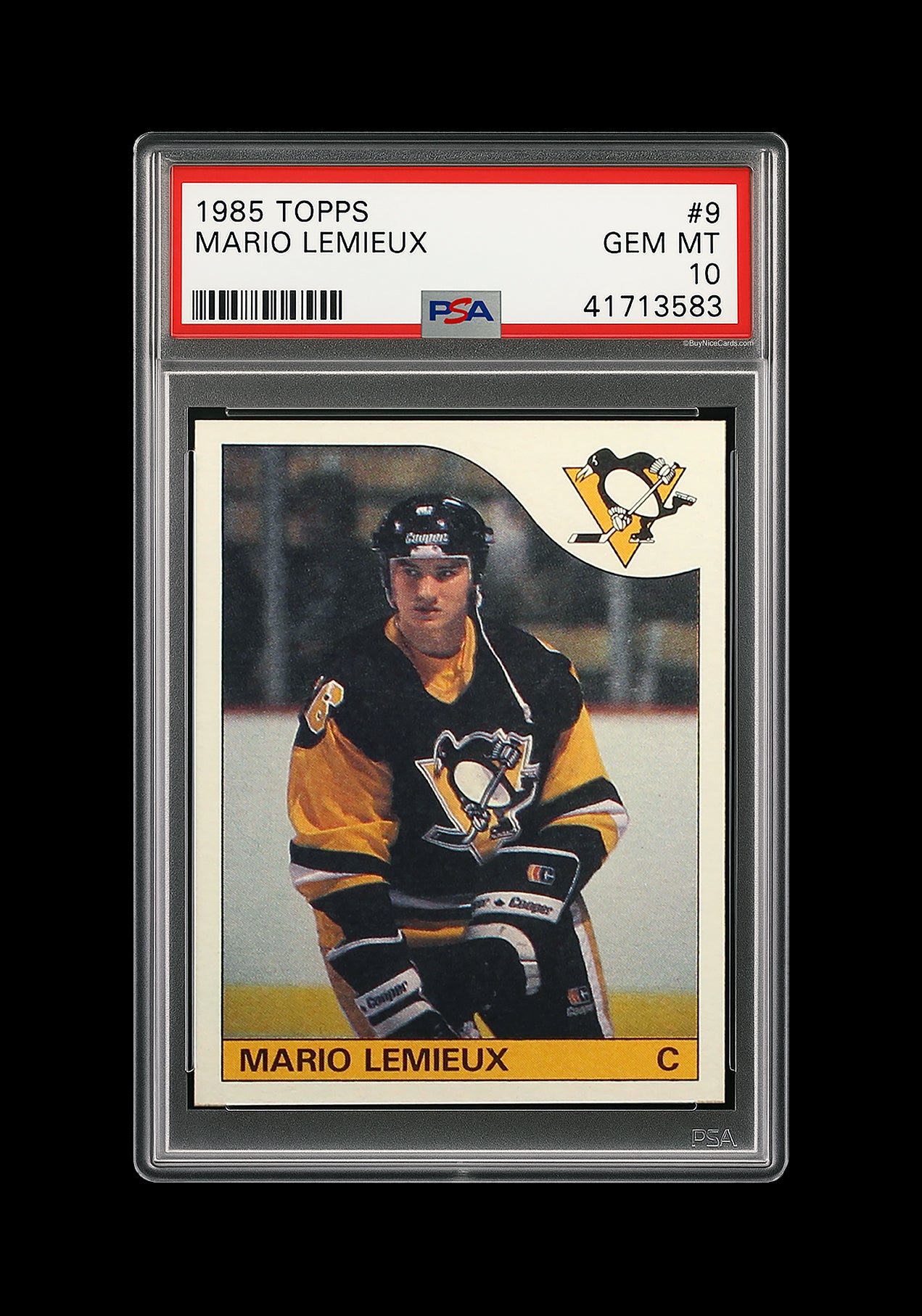 1985 Mario Lemieux Topps RC Rookie #9 PSA 10 Gem Mint Very Nice Eye Appeal