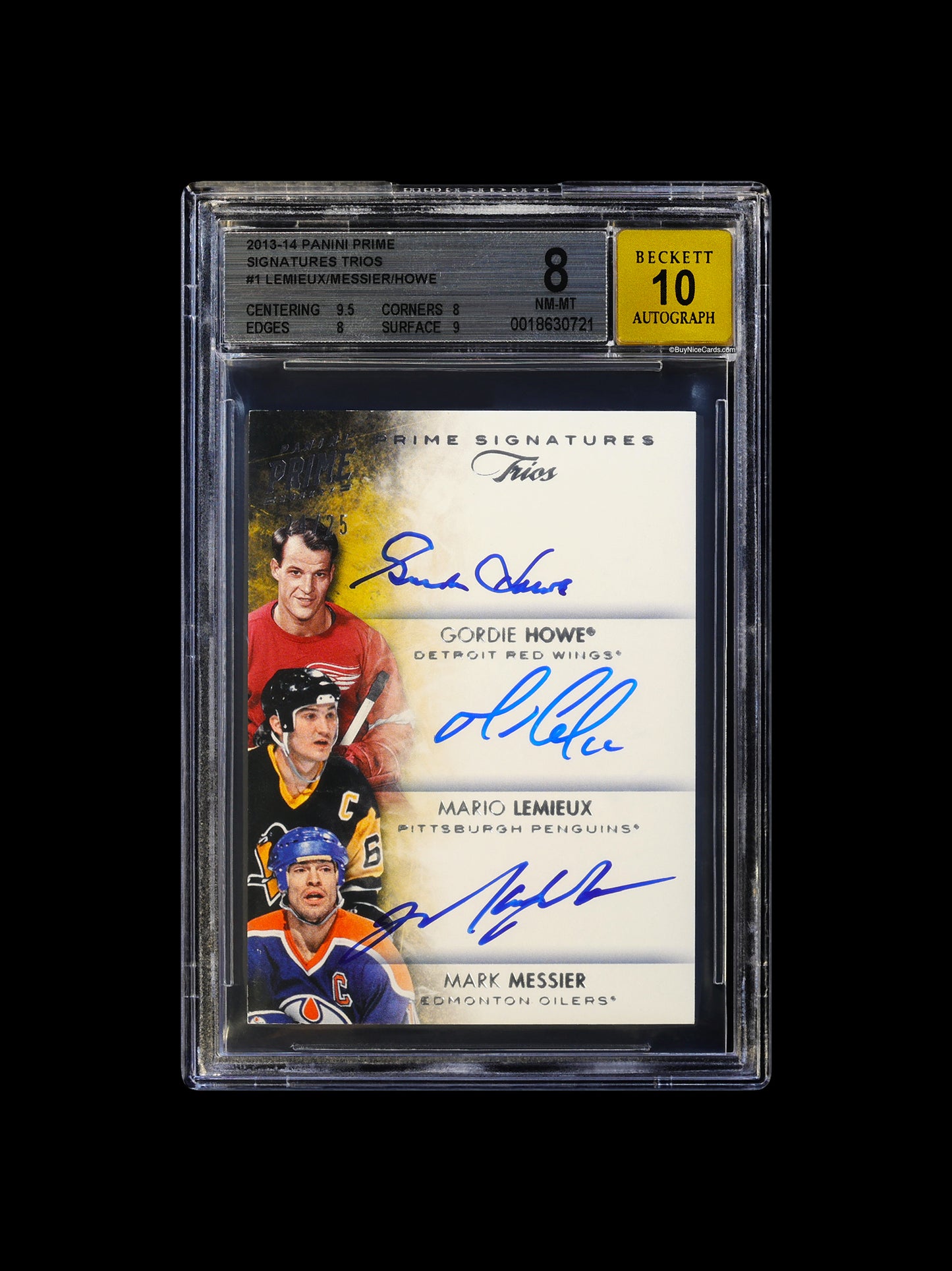 2013-14 Mario Lemieux Gordie Howe Mark Messier Panini Signature Trios Auto /25 BGS 8 / 10