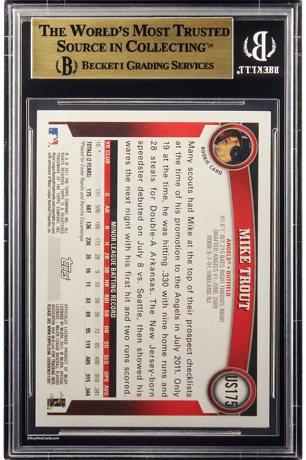 2011 Mike Trout Topps Update Wal Mart Blue Border SP RC Rookie #175 BGS 9.5. Gem Mint